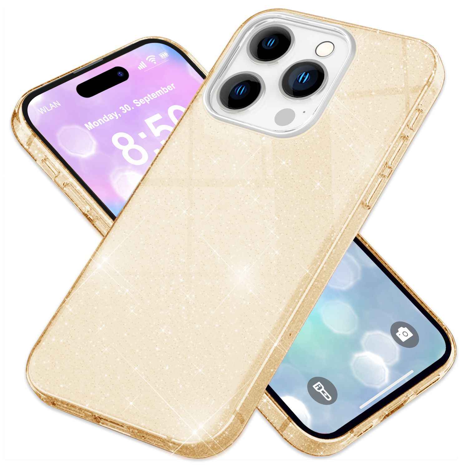 NALIA Glitzer Hybrid Hülle für iPhone 16 Pro, Verstärkte Silikon Handyhülle, Glänzende Glitzerhülle Schutz Cover