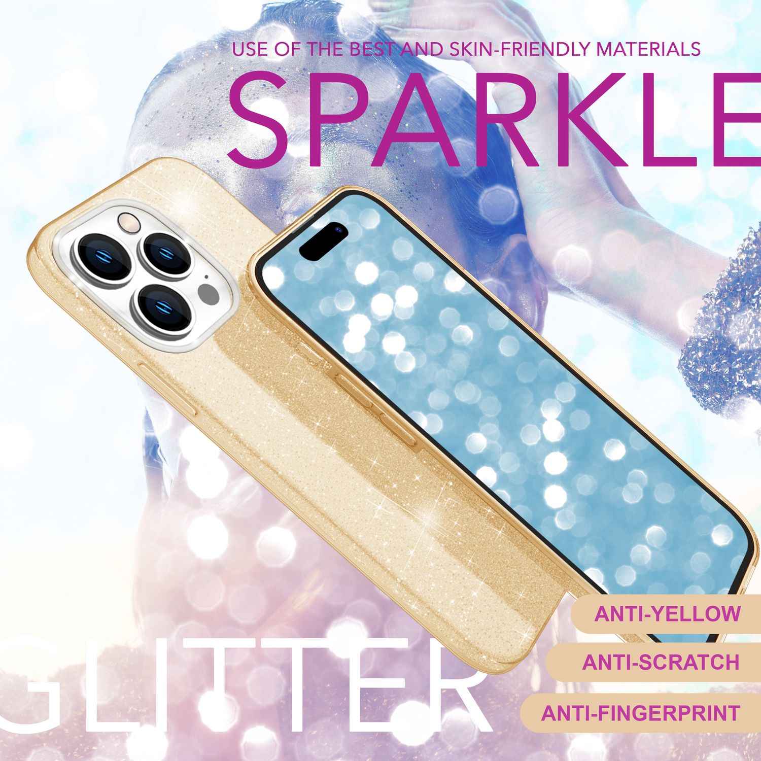 NALIA Glitzer Hybrid Hülle für iPhone 16 Pro, Verstärkte Silikon Handyhülle, Glänzende Glitzerhülle Schutz Cover