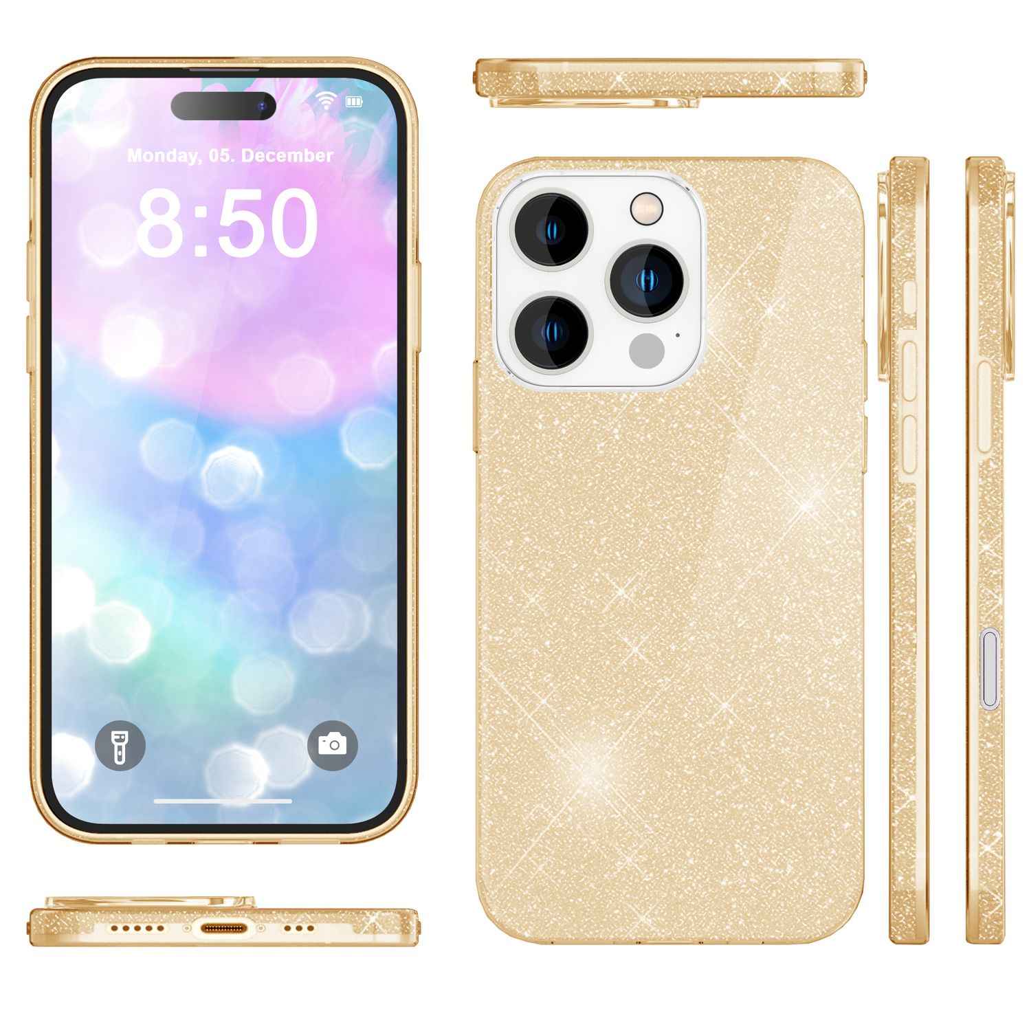 NALIA Glitzer Hybrid Hülle für iPhone 16 Pro, Verstärkte Silikon Handyhülle, Glänzende Glitzerhülle Schutz Cover