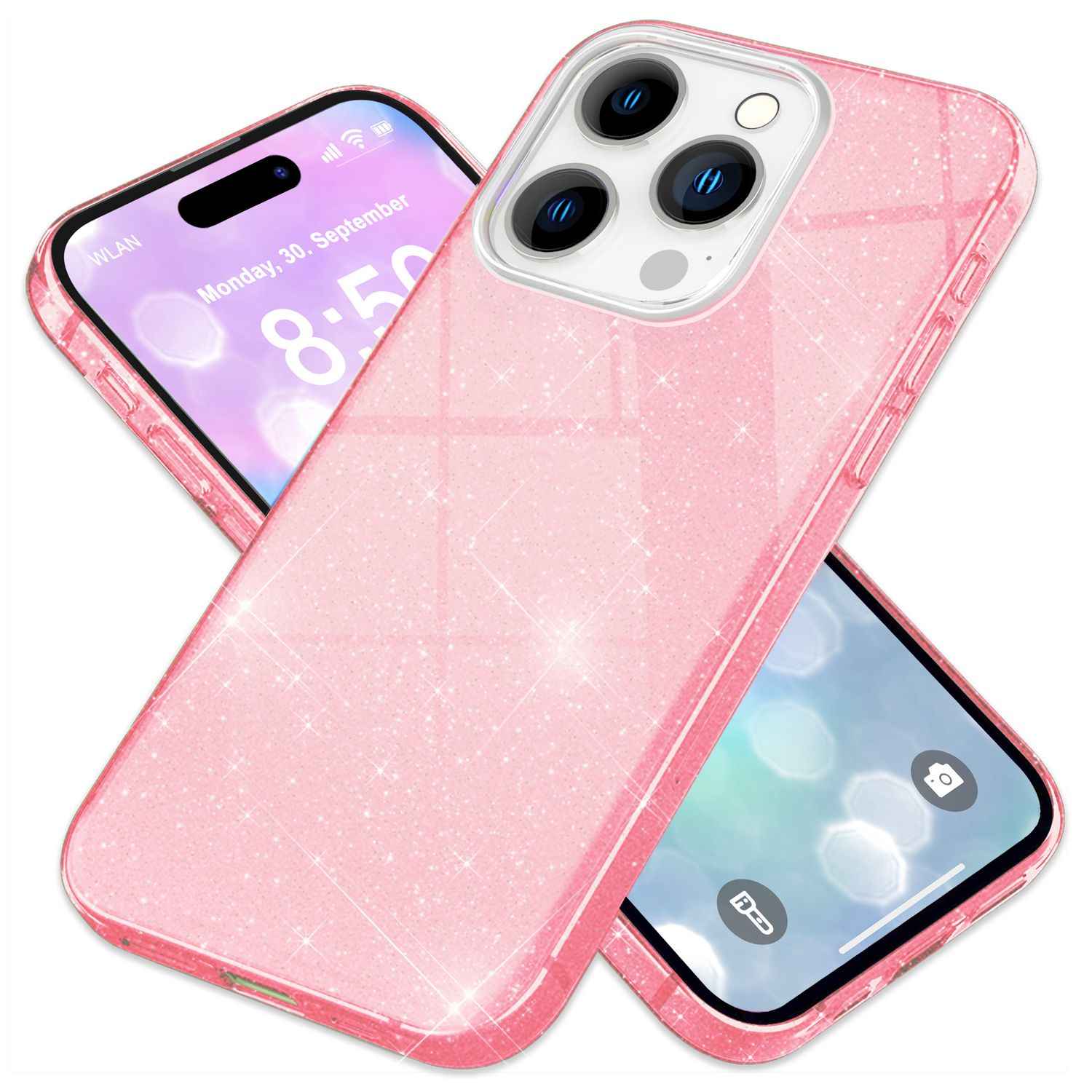 NALIA Glitzer Hybrid Hülle für iPhone 16 Pro, Verstärkte Silikon Handyhülle, Glänzende Glitzerhülle Schutz Cover