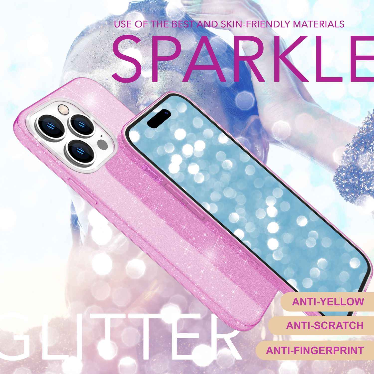 NALIA Glitzer Hybrid Hülle für iPhone 16 Pro, Verstärkte Silikon Handyhülle, Glänzende Glitzerhülle Schutz Cover