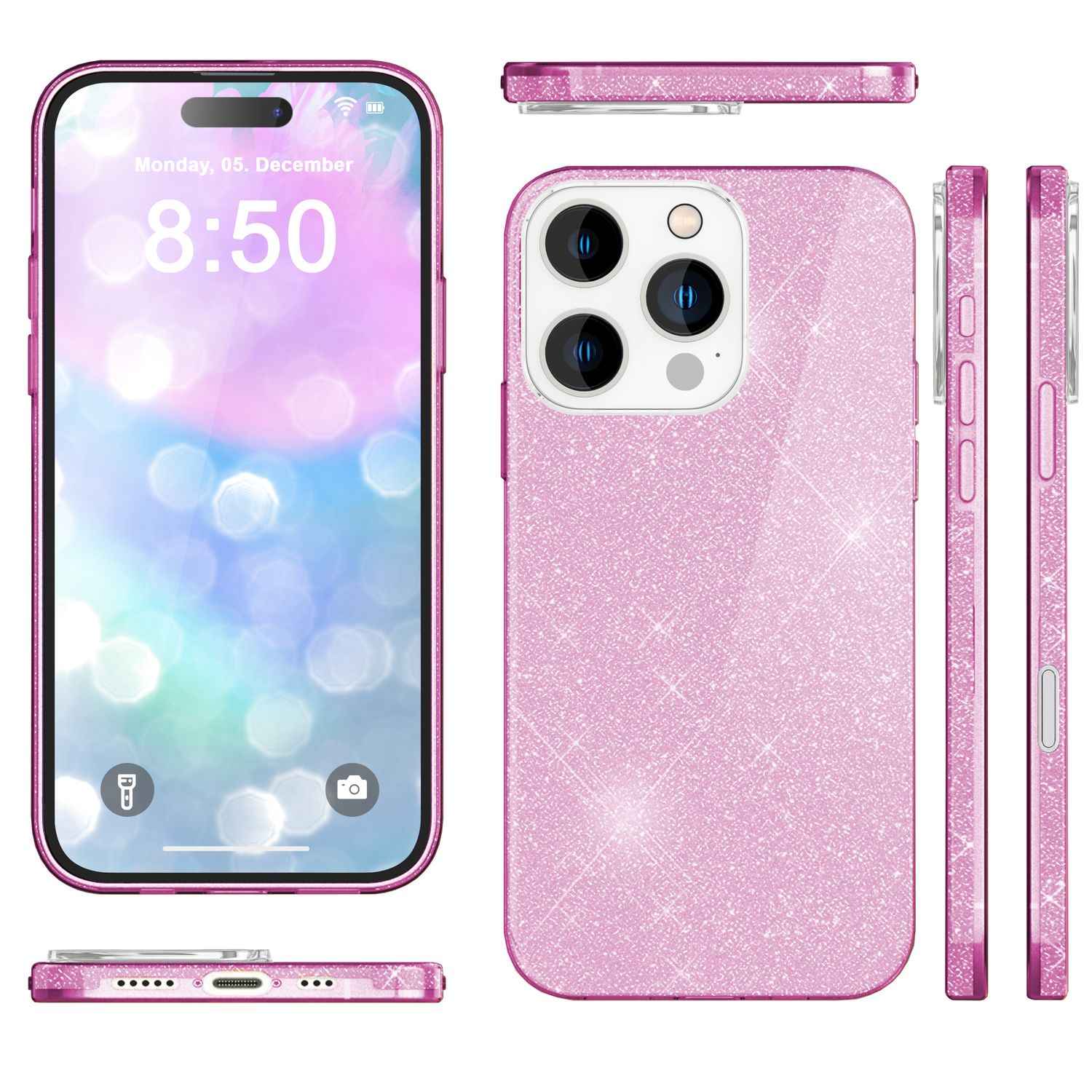 NALIA Glitzer Hybrid Hülle für iPhone 16 Pro, Verstärkte Silikon Handyhülle, Glänzende Glitzerhülle Schutz Cover