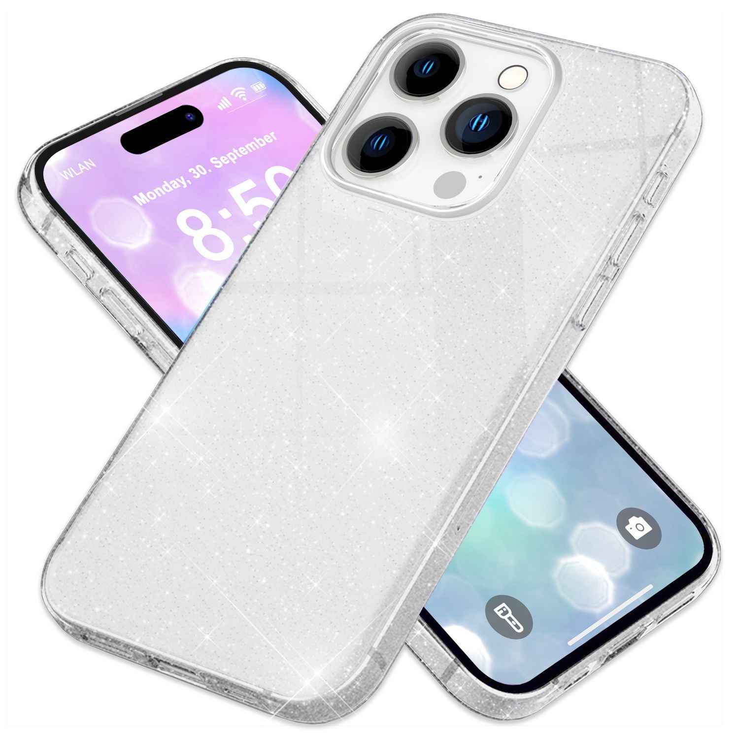 NALIA Glitzer Hybrid Hülle für iPhone 16 Pro, Verstärkte Silikon Handyhülle, Glänzende Glitzerhülle Schutz Cover