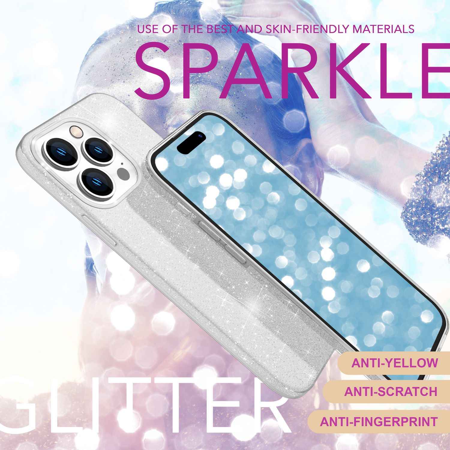 NALIA Glitzer Hybrid Hülle für iPhone 16 Pro, Verstärkte Silikon Handyhülle, Glänzende Glitzerhülle Schutz Cover