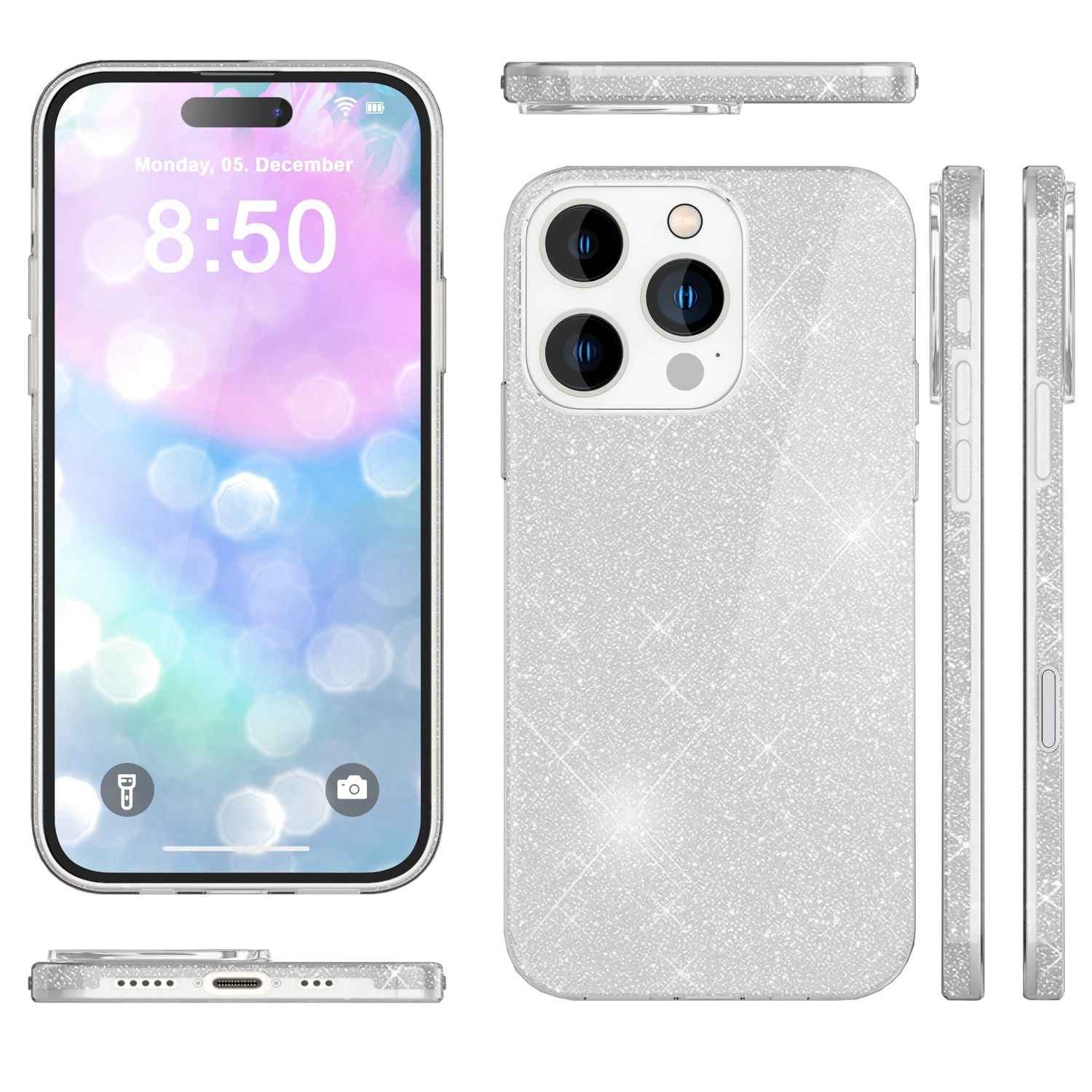 NALIA Glitzer Hybrid Hülle für iPhone 16 Pro, Verstärkte Silikon Handyhülle, Glänzende Glitzerhülle Schutz Cover