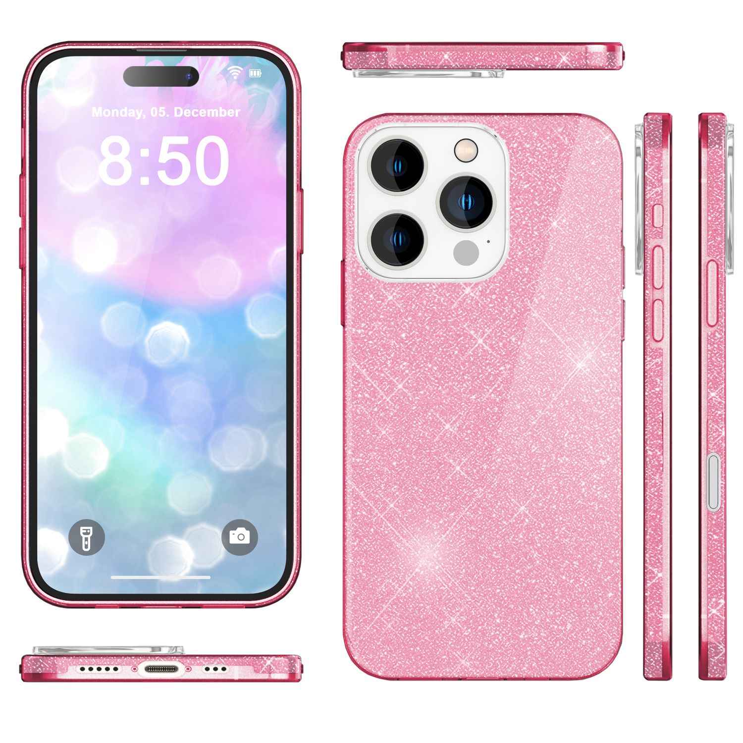 NALIA Glitzer Hybrid Hülle für iPhone 16 Pro Max, Verstärkte Silikon Handyhülle, Glänzende Glitzerhülle Cover