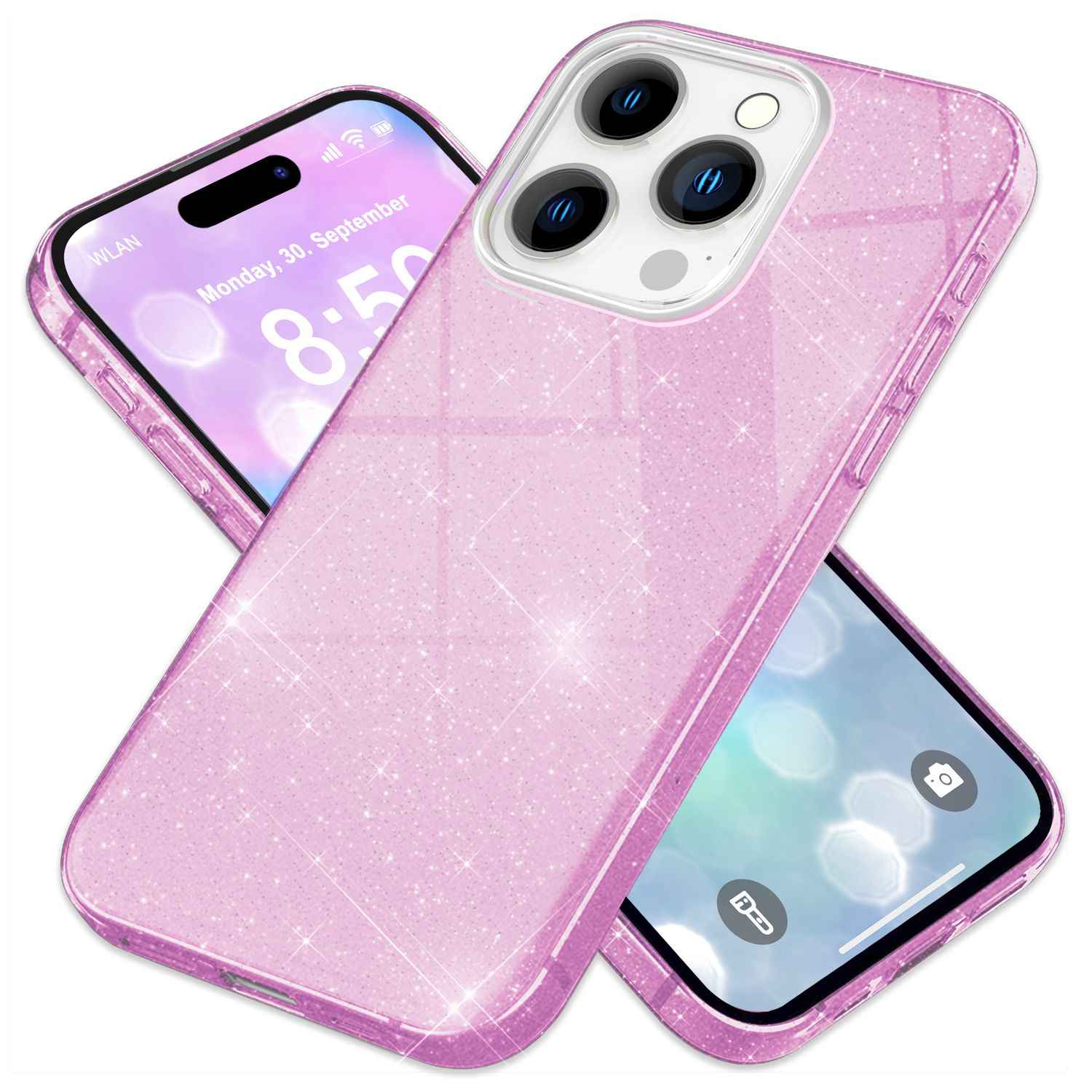 NALIA Glitzer Hybrid Hülle für iPhone 16 Pro Max, Verstärkte Silikon Handyhülle, Glänzende Glitzerhülle Cover