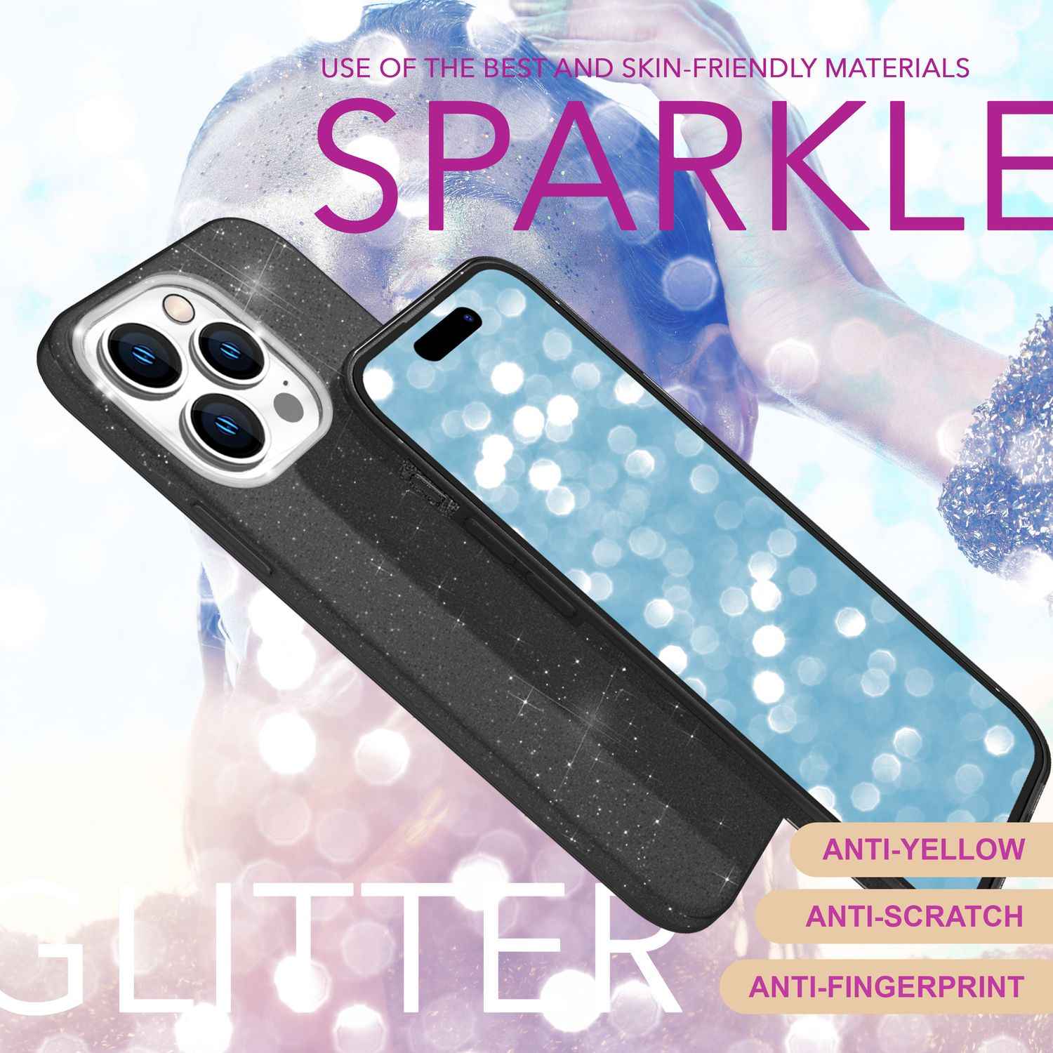 NALIA Glitzer Hybrid Hülle für iPhone 16 Pro Max, Verstärkte Silikon Handyhülle, Glänzende Glitzerhülle Cover
