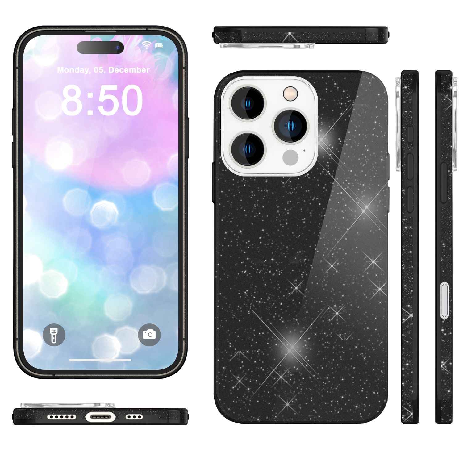 NALIA Glitzer Hybrid Hülle für iPhone 16 Pro Max, Verstärkte Silikon Handyhülle, Glänzende Glitzerhülle Cover