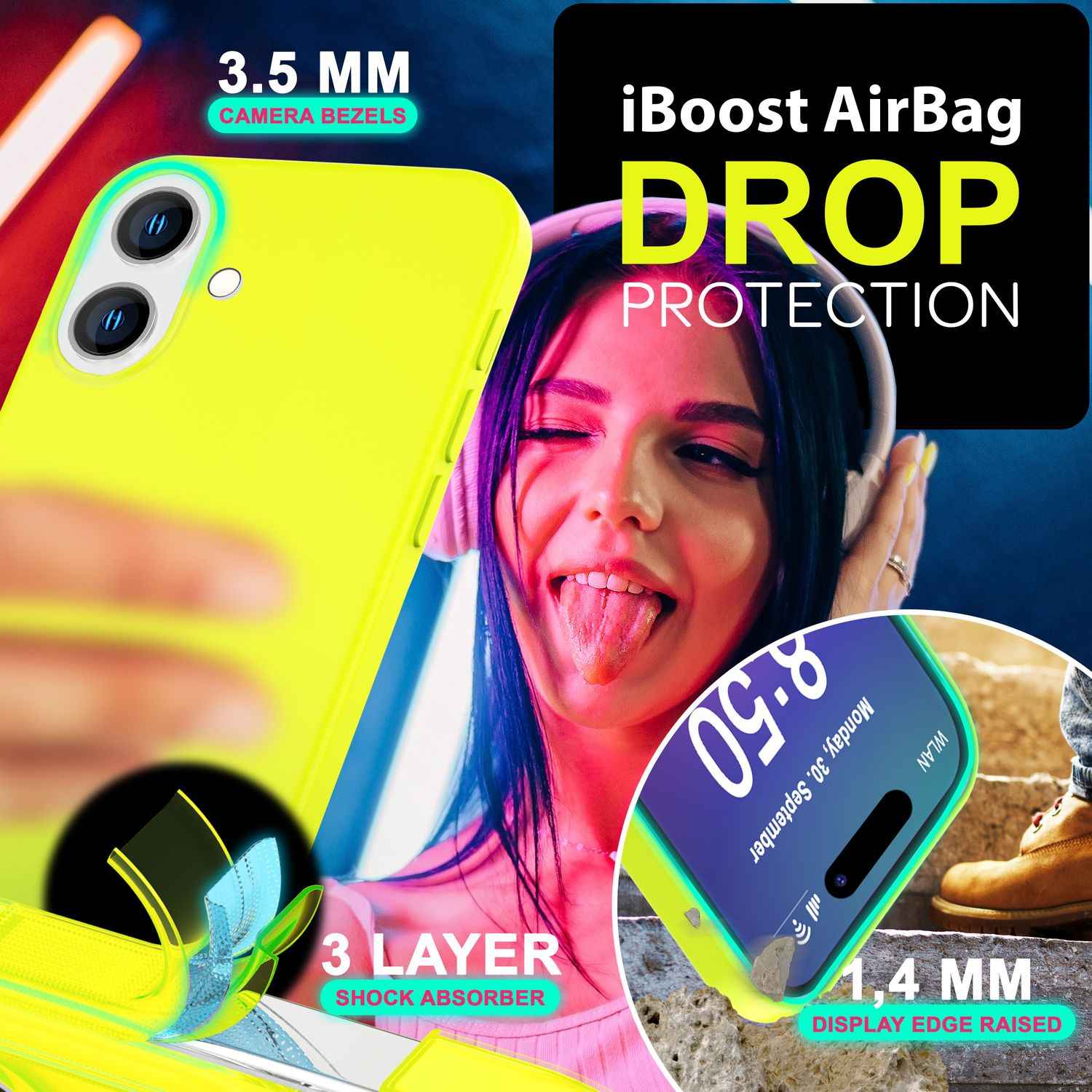 NALIA Bunte Neon Silikonhülle für iPhone 16, Hülle mit Intensiver Farbe, Rutschfeste Handyhülle, Soft Slim Cover