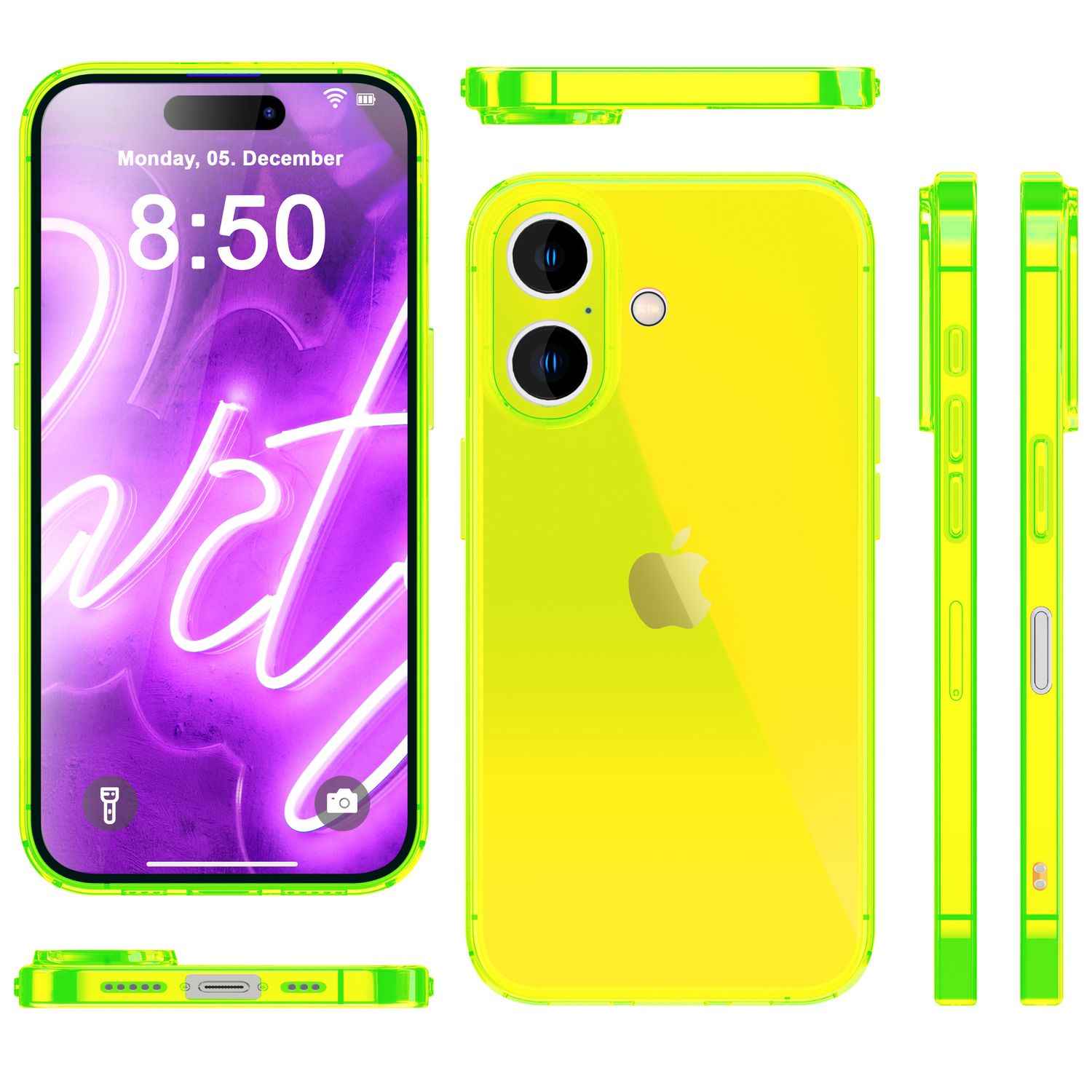 NALIA Klare Neon Hülle für iPhone 16, Flexible Handyhülle in Bunt Leuchtender Farbe, Durchsichtige Silikon Hülle