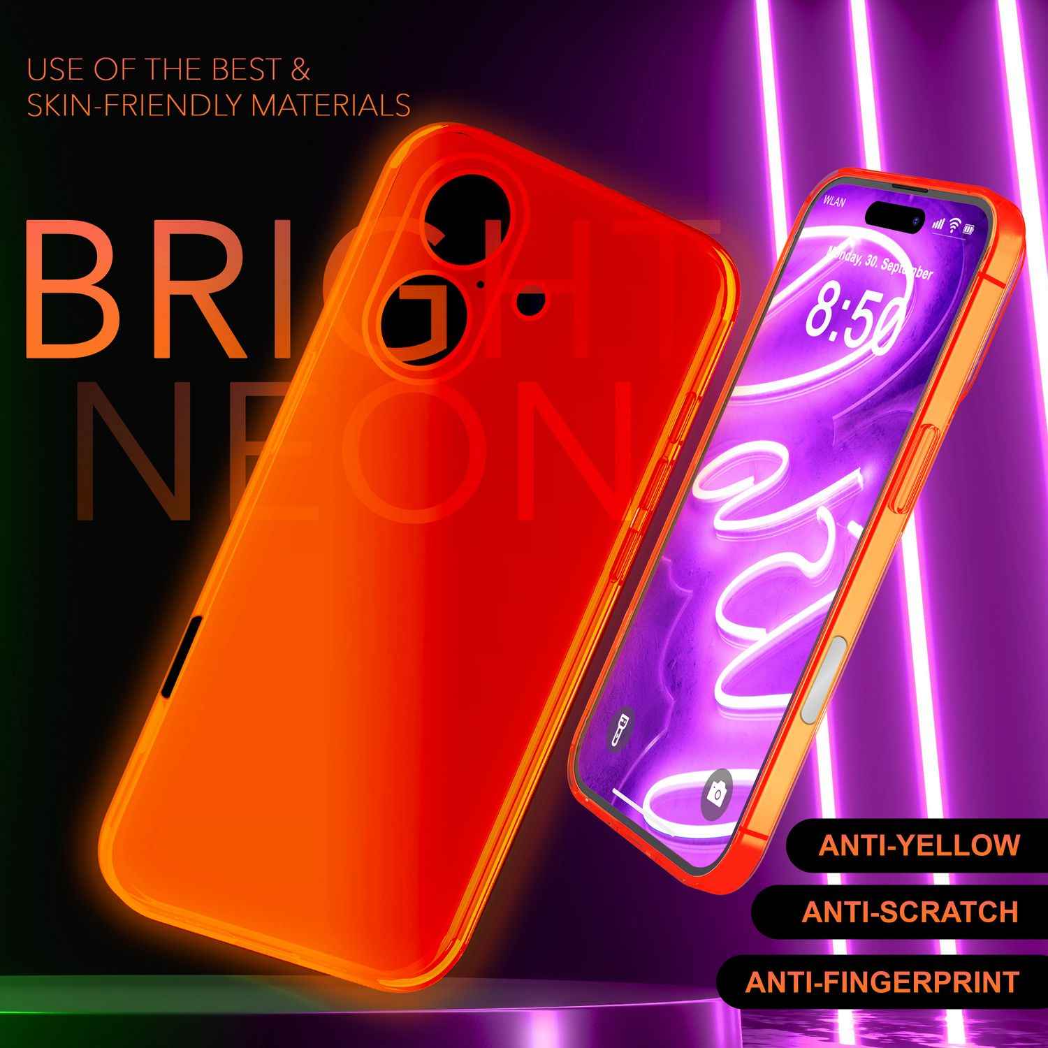 NALIA Klare Neon Hülle für iPhone 16, Flexible Handyhülle in Bunt Leuchtender Farbe, Durchsichtige Silikon Hülle