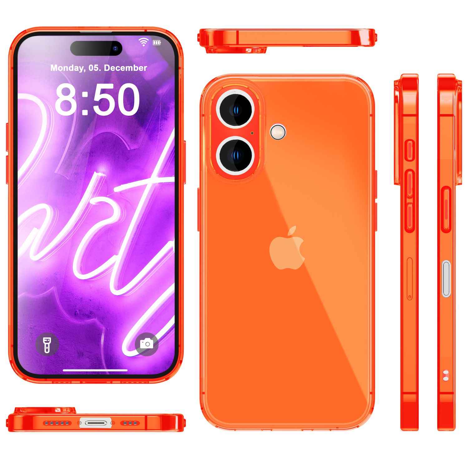 NALIA Klare Neon Hülle für iPhone 16, Flexible Handyhülle in Bunt Leuchtender Farbe, Durchsichtige Silikon Hülle