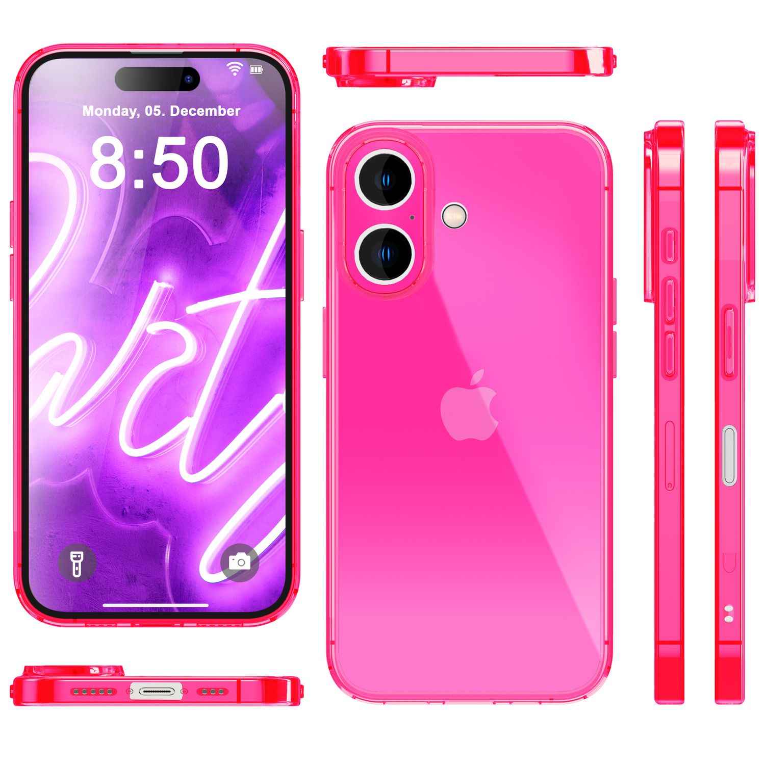 NALIA Klare Neon Hülle für iPhone 16, Flexible Handyhülle in Bunt Leuchtender Farbe, Durchsichtige Silikon Hülle