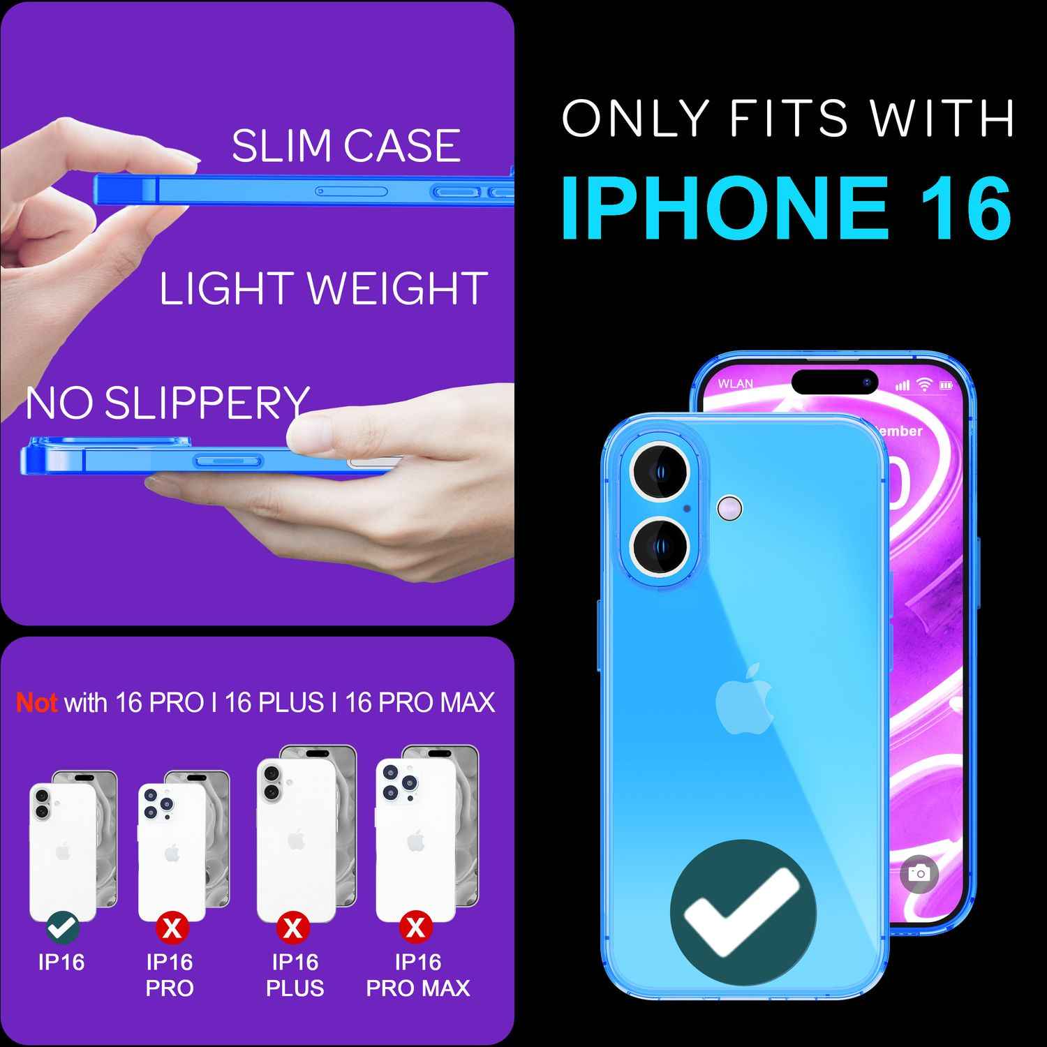 NALIA Klare Neon Hülle für iPhone 16, Flexible Handyhülle in Bunt Leuchtender Farbe, Durchsichtige Silikon Hülle