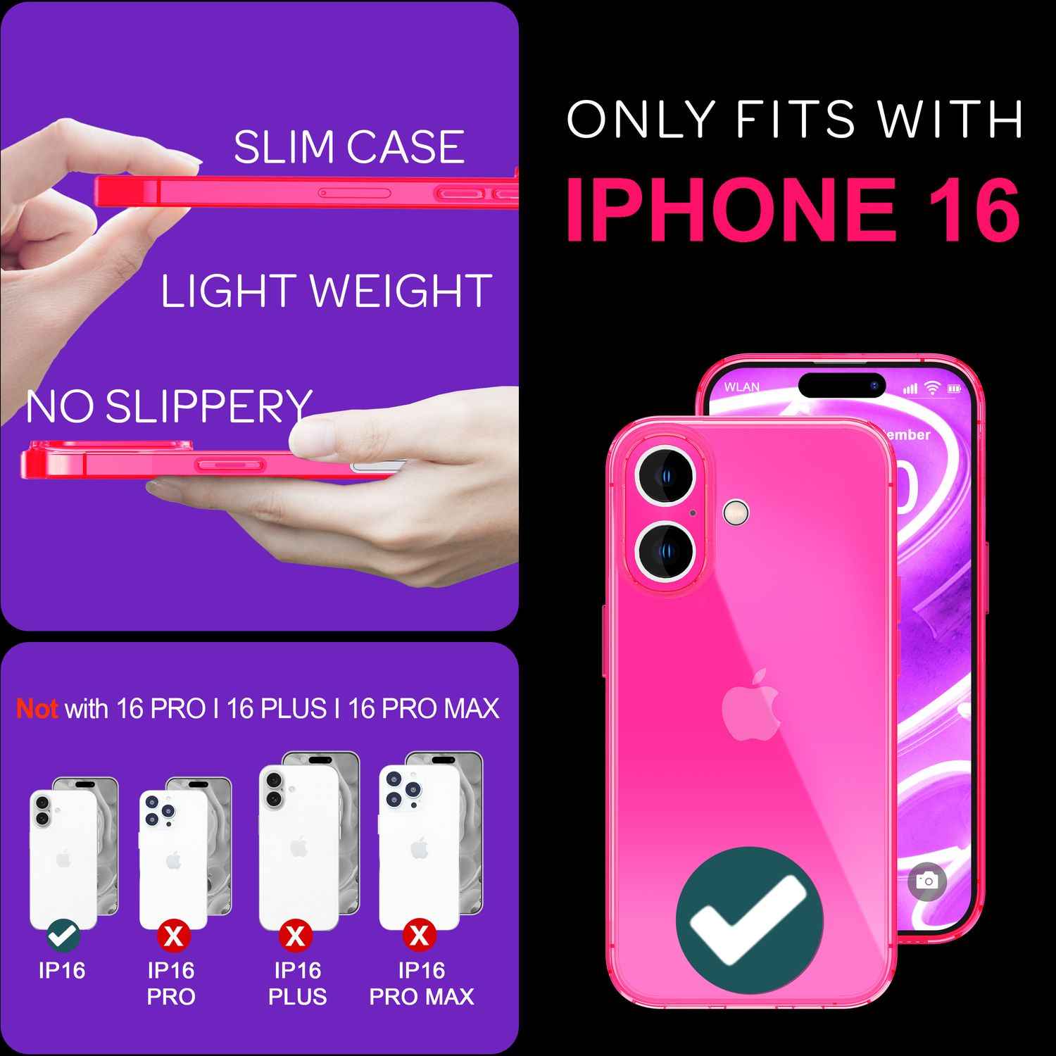 NALIA Klare Neon Hülle für iPhone 16, Flexible Handyhülle in Bunt Leuchtender Farbe, Durchsichtige Silikon Hülle