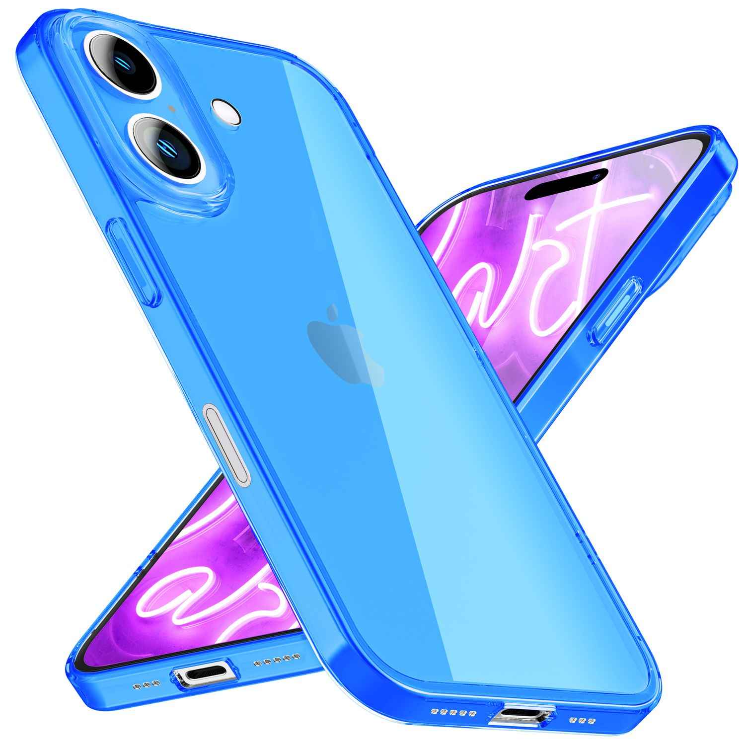 NALIA Klare Neon Hülle für iPhone 16 Plus, Durchsichtige Handyhülle in Bunt Leuchtender Farbe, Slim Silikon Hülle