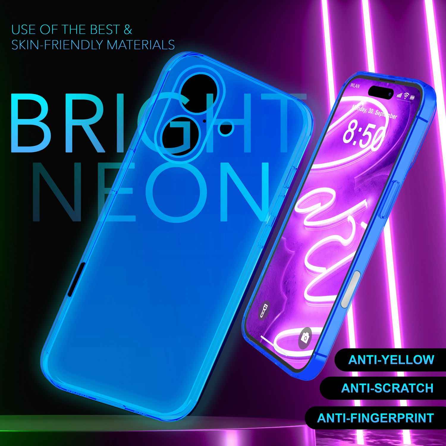 NALIA Klare Neon Hülle für iPhone 16 Plus, Durchsichtige Handyhülle in Bunt Leuchtender Farbe, Slim Silikon Hülle