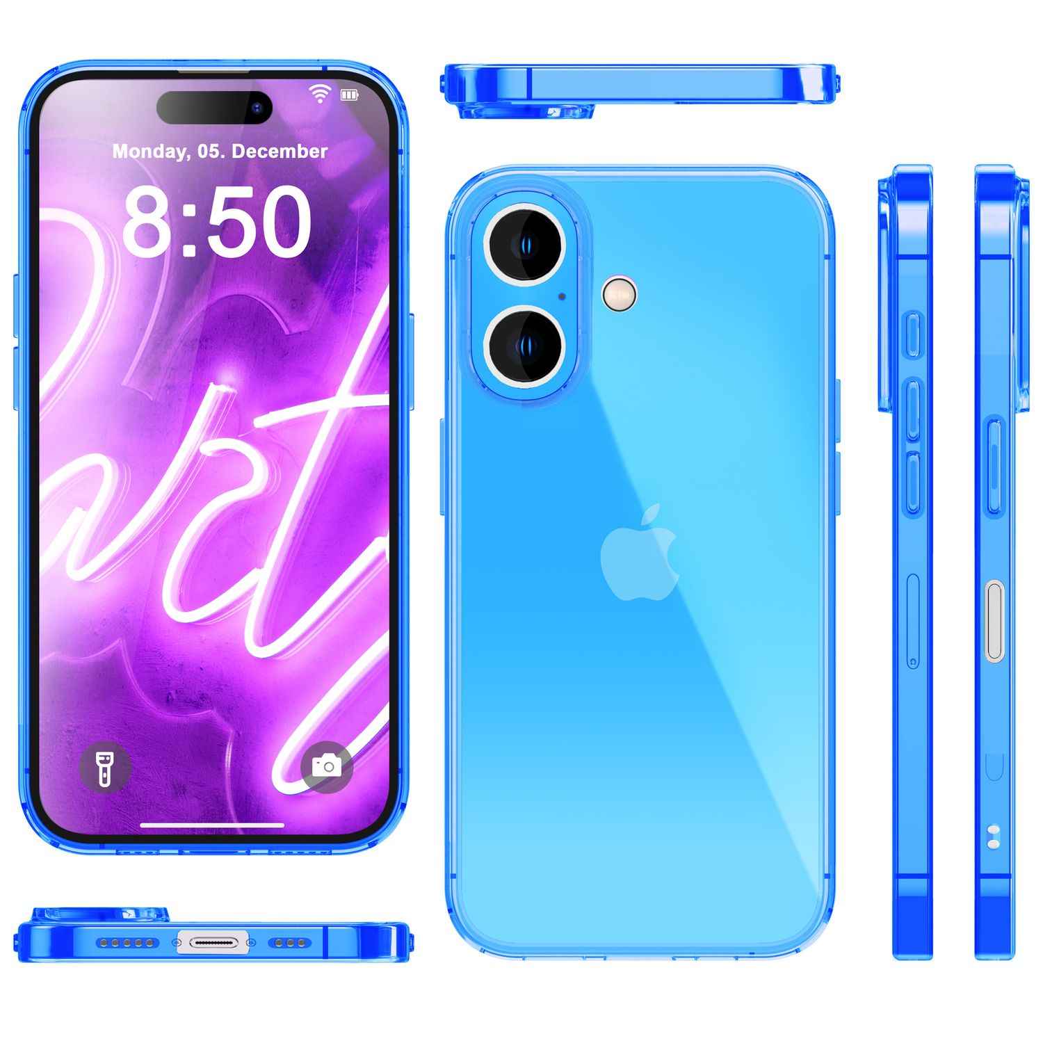 NALIA Klare Neon Hülle für iPhone 16 Plus, Durchsichtige Handyhülle in Bunt Leuchtender Farbe, Slim Silikon Hülle