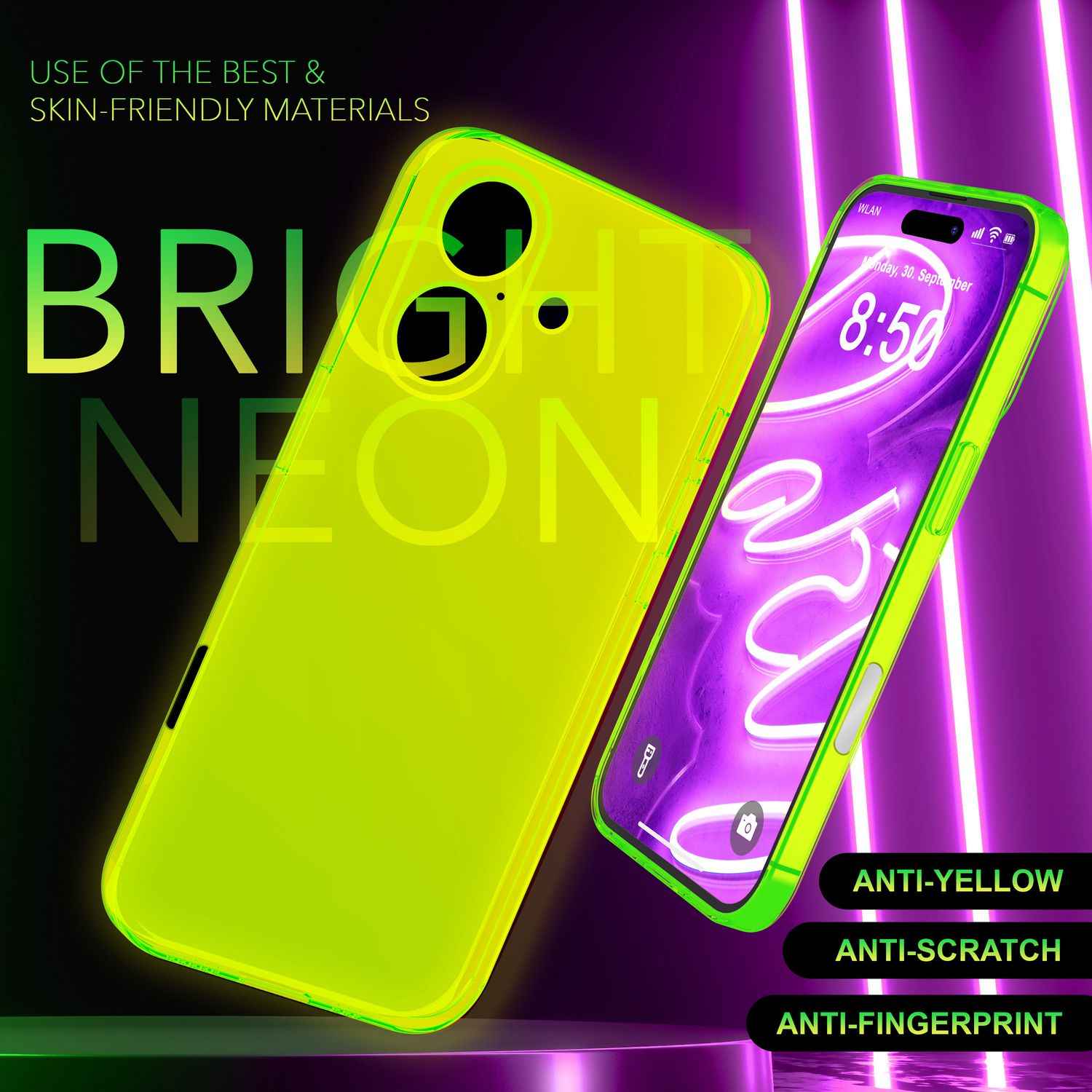 NALIA Klare Neon Hülle für iPhone 16 Plus, Durchsichtige Handyhülle in Bunt Leuchtender Farbe, Slim Silikon Hülle