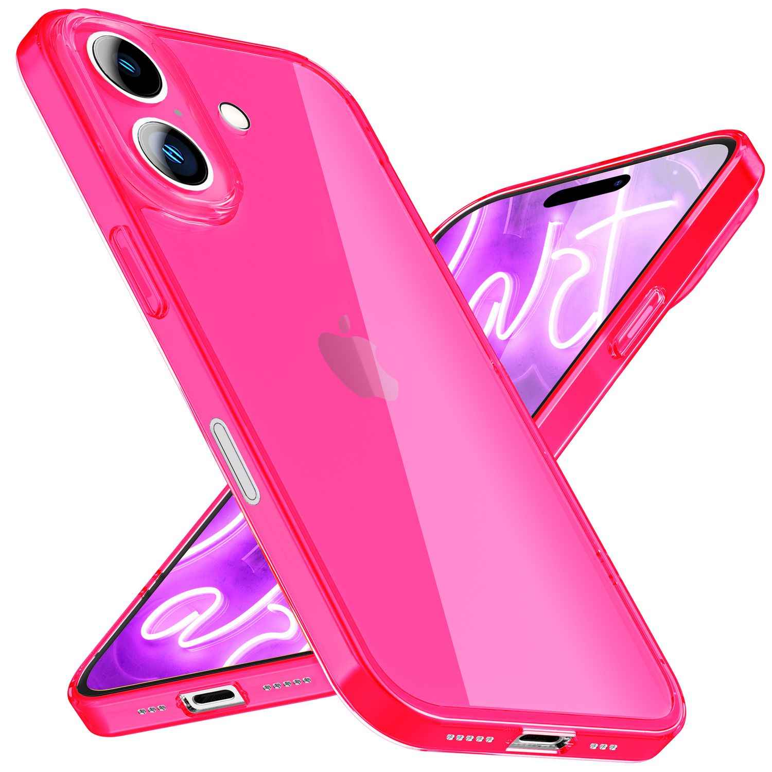 NALIA Klare Neon Hülle für iPhone 16 Plus, Durchsichtige Handyhülle in Bunt Leuchtender Farbe, Slim Silikon Hülle