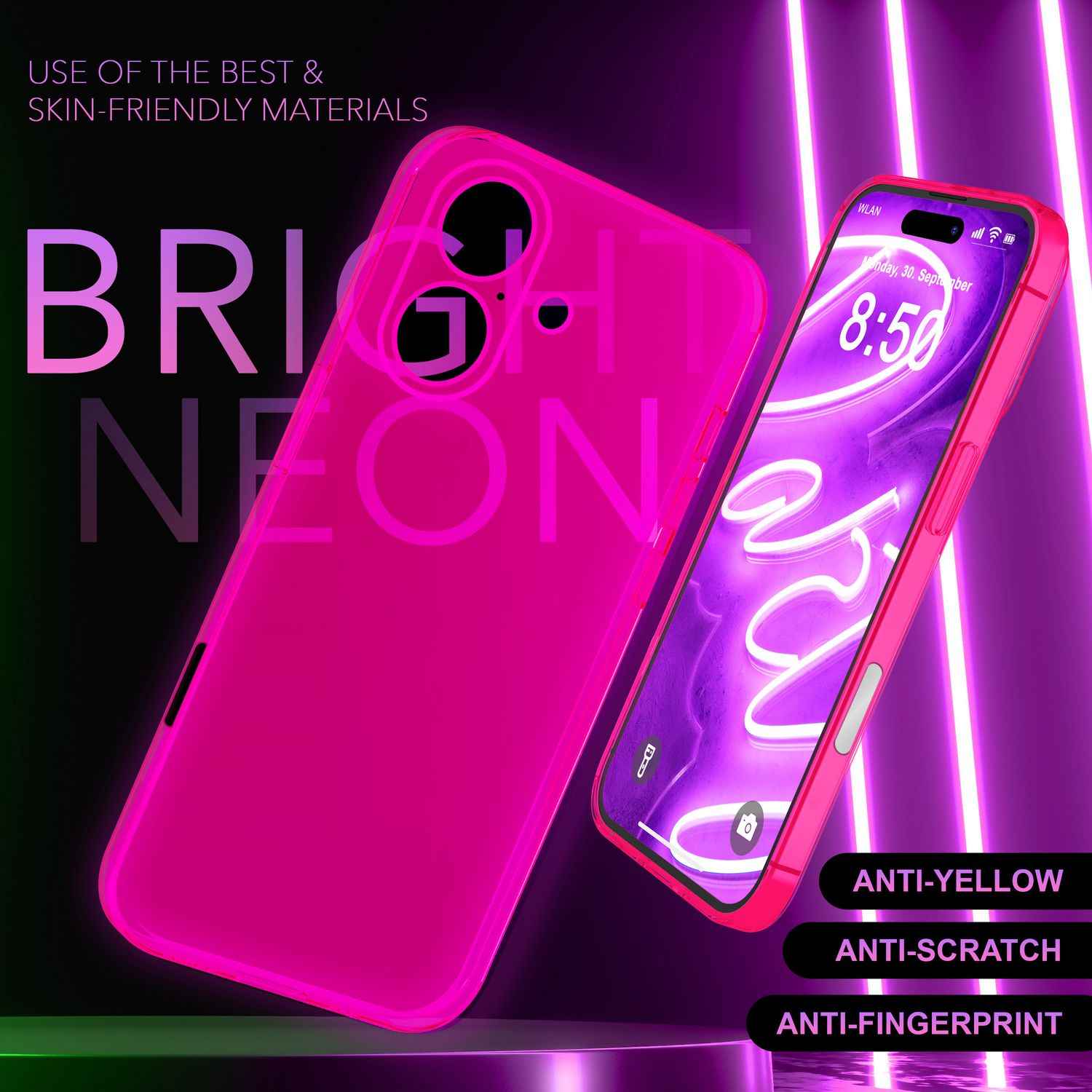 NALIA Klare Neon Hülle für iPhone 16 Plus, Durchsichtige Handyhülle in Bunt Leuchtender Farbe, Slim Silikon Hülle