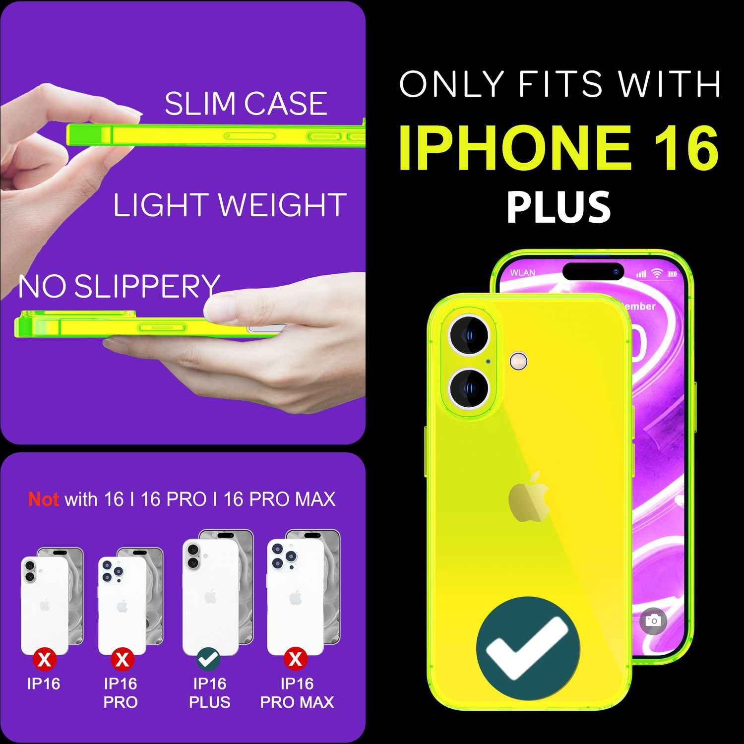 NALIA Klare Neon Hülle für iPhone 16 Plus, Durchsichtige Handyhülle in Bunt Leuchtender Farbe, Slim Silikon Hülle