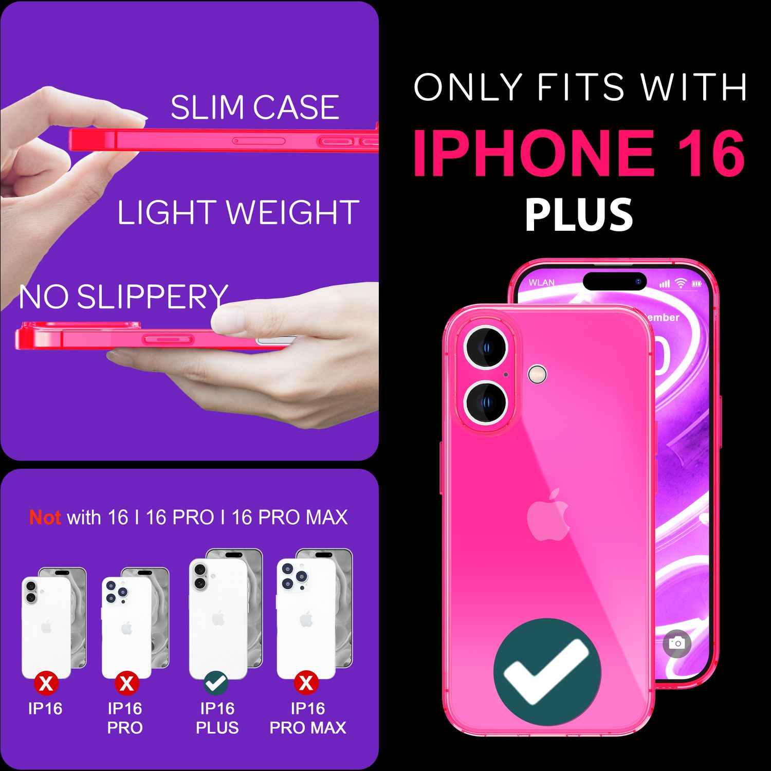 NALIA Klare Neon Hülle für iPhone 16 Plus, Durchsichtige Handyhülle in Bunt Leuchtender Farbe, Slim Silikon Hülle