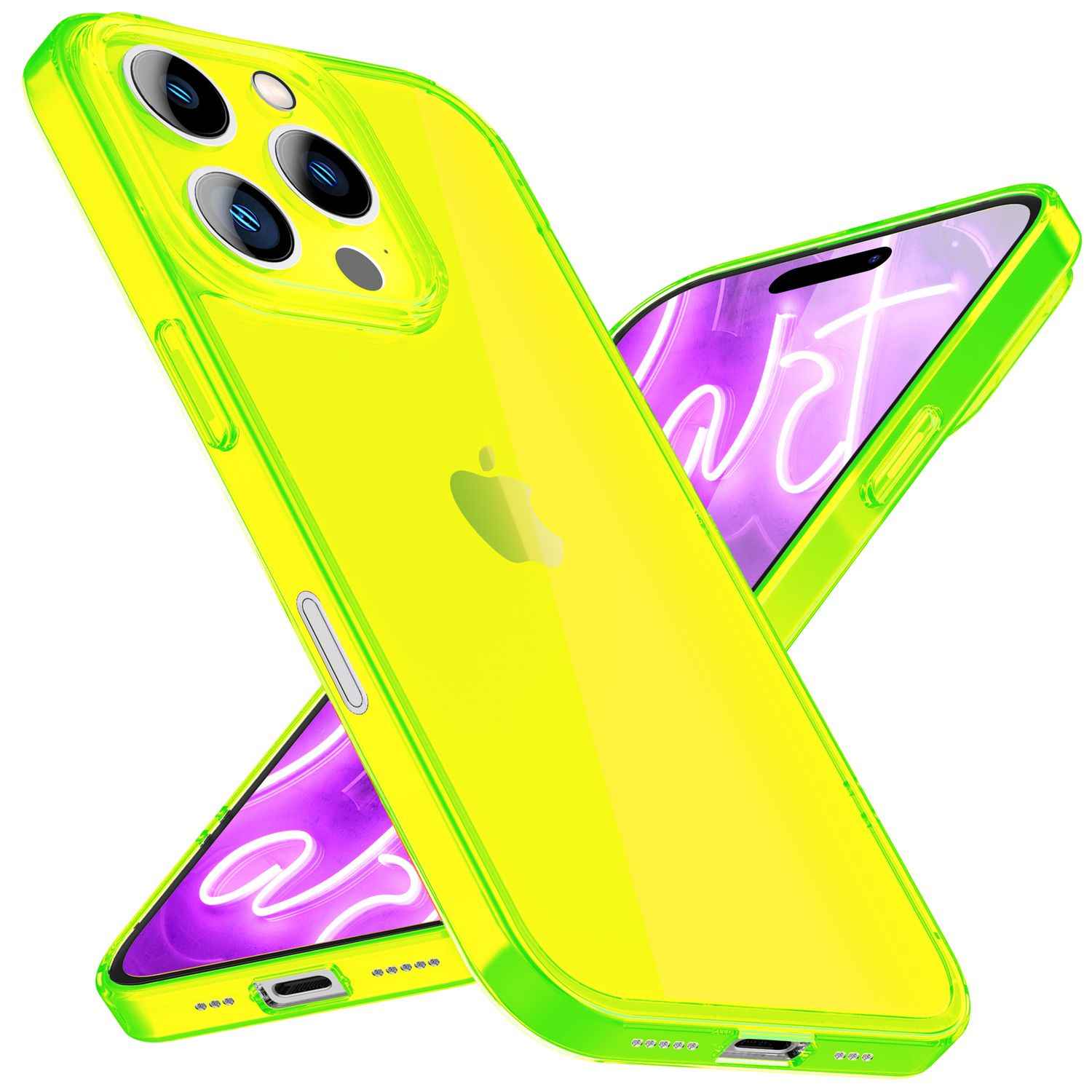 NALIA Klare Neon Hülle für iPhone 16 Pro, Durchsichtige Handyhülle in Bunt Leuchtender Farbe, Slim Silikon Hülle