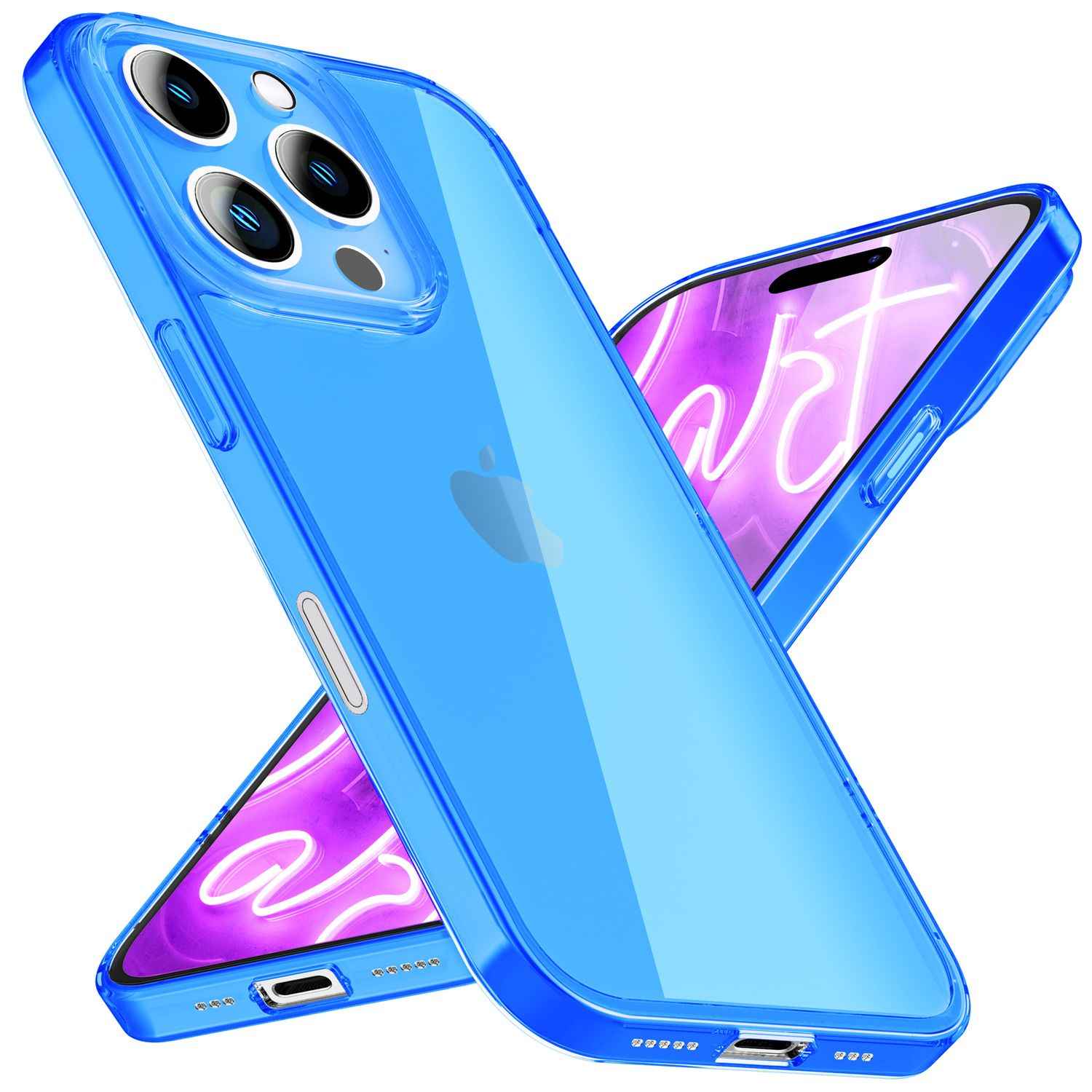 NALIA Klare Neon Hülle für iPhone 16 Pro, Durchsichtige Handyhülle in Bunt Leuchtender Farbe, Slim Silikon Hülle