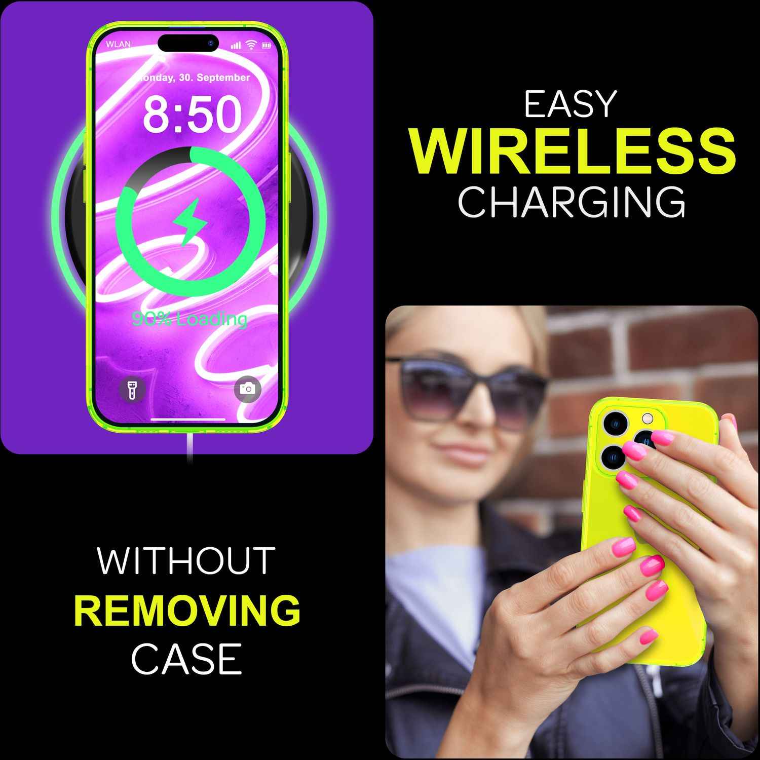 NALIA Klare Neon Hülle für iPhone 16 Pro, Durchsichtige Handyhülle in Bunt Leuchtender Farbe, Slim Silikon Hülle