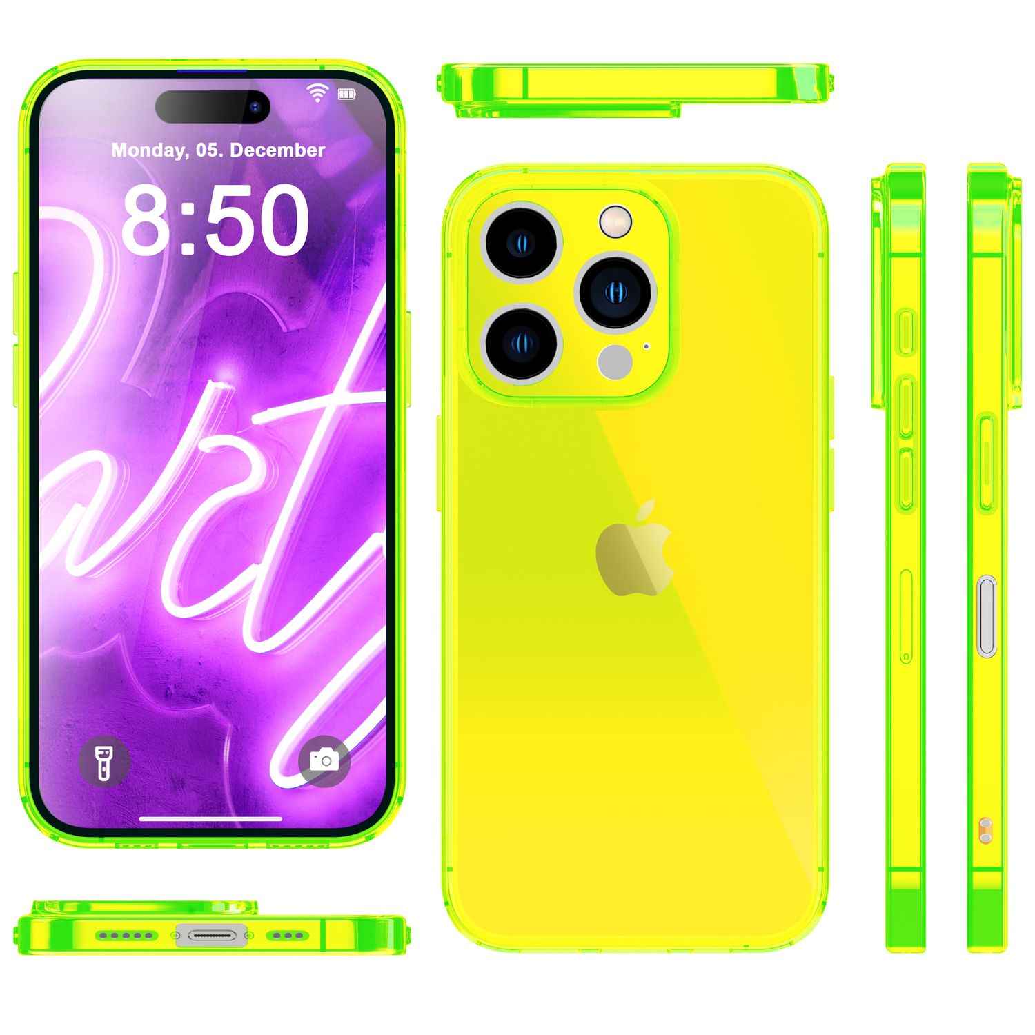 NALIA Klare Neon Hülle für iPhone 16 Pro, Durchsichtige Handyhülle in Bunt Leuchtender Farbe, Slim Silikon Hülle