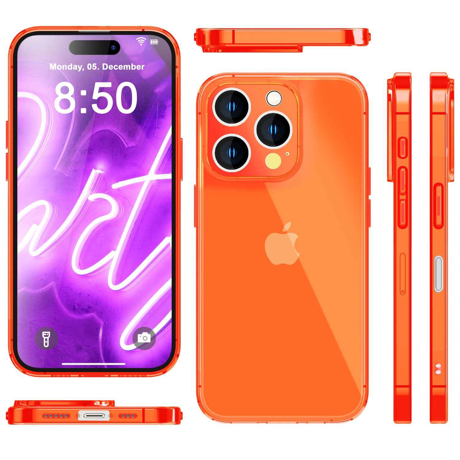 NALIA Klare Neon Hülle für iPhone 16 Pro, Durchsichtige Handyhülle in Bunt Leuchtender Farbe, Slim Silikon Hülle