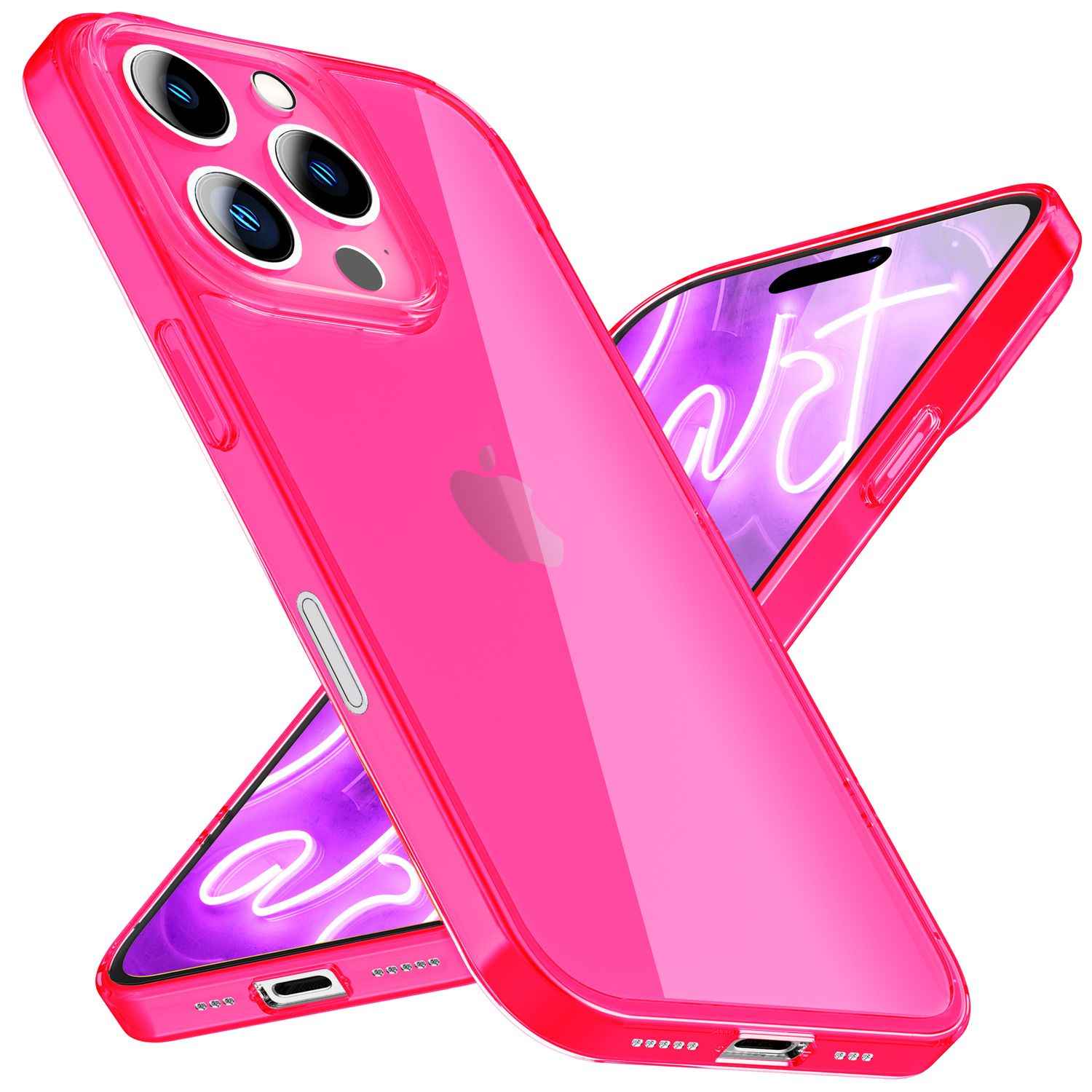 NALIA Klare Neon Hülle für iPhone 16 Pro, Durchsichtige Handyhülle in Bunt Leuchtender Farbe, Slim Silikon Hülle
