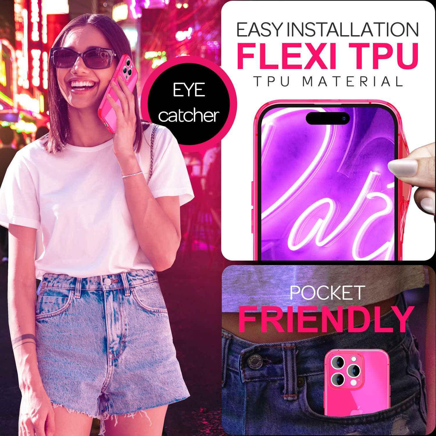 NALIA Klare Neon Hülle für iPhone 16 Pro, Durchsichtige Handyhülle in Bunt Leuchtender Farbe, Slim Silikon Hülle