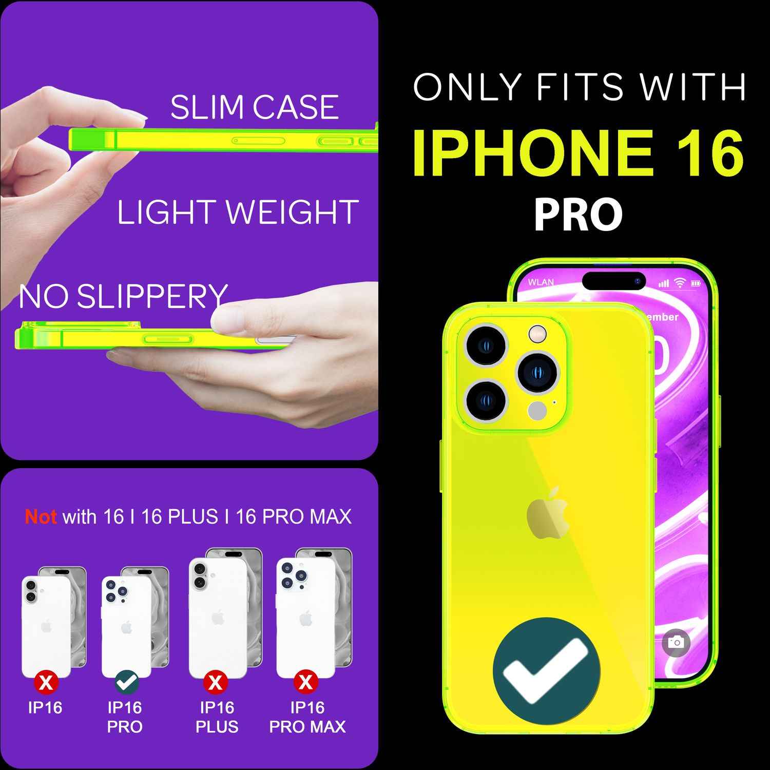 NALIA Klare Neon Hülle für iPhone 16 Pro, Durchsichtige Handyhülle in Bunt Leuchtender Farbe, Slim Silikon Hülle
