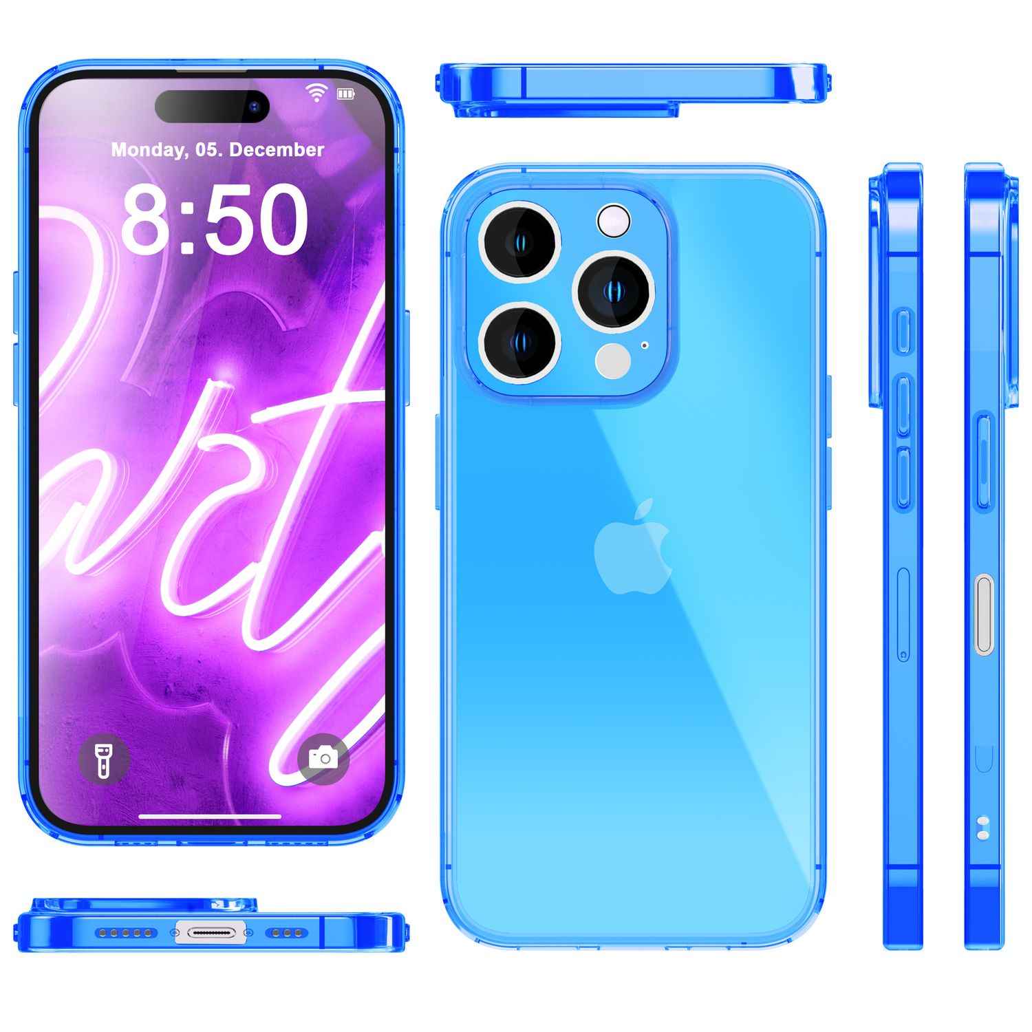 NALIA Klare Neon Hülle für iPhone 16 Pro Max, Durchsichtige Handyhülle in Bunt Leuchtender Farbe, Silikon Hülle
