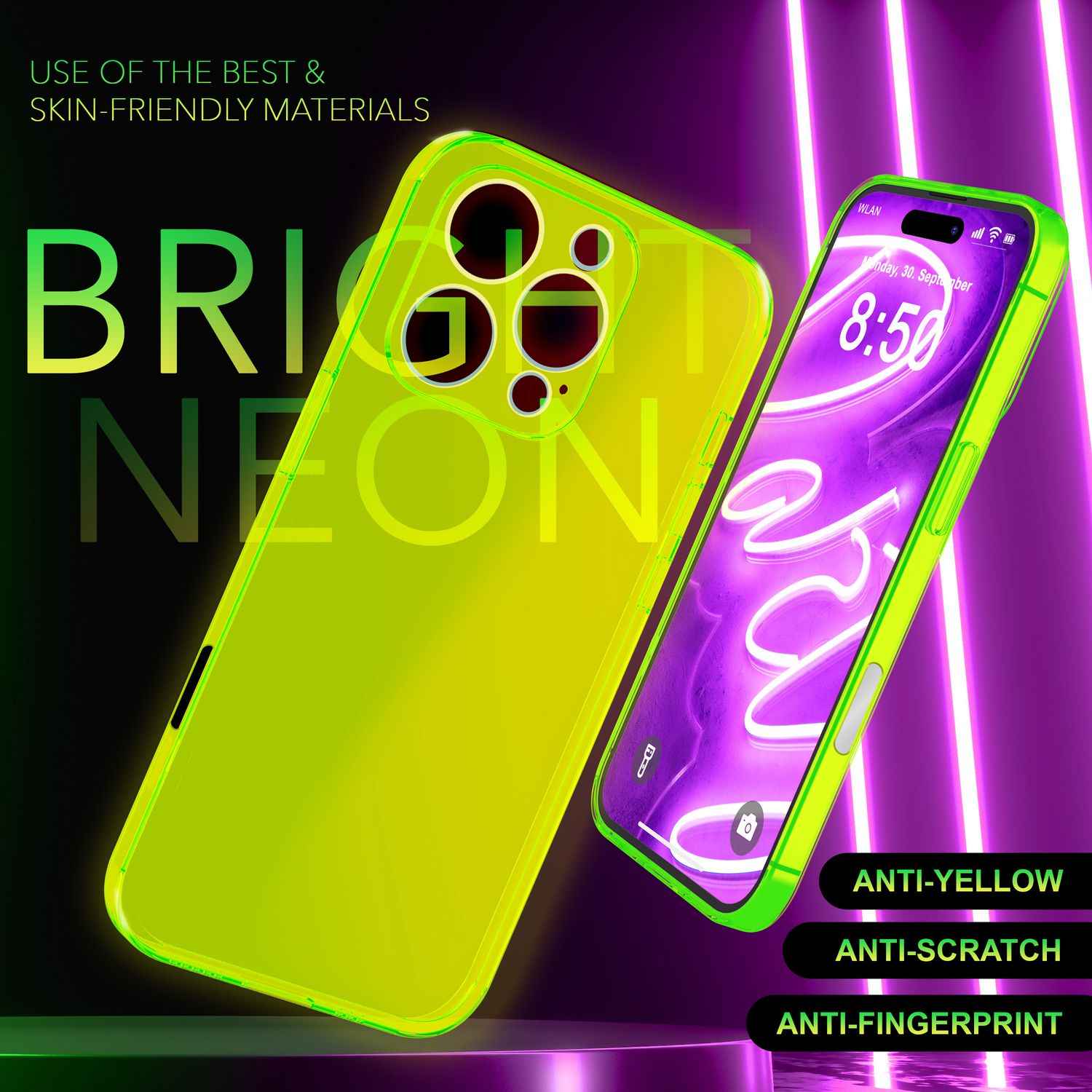NALIA Klare Neon Hülle für iPhone 16 Pro Max, Durchsichtige Handyhülle in Bunt Leuchtender Farbe, Silikon Hülle