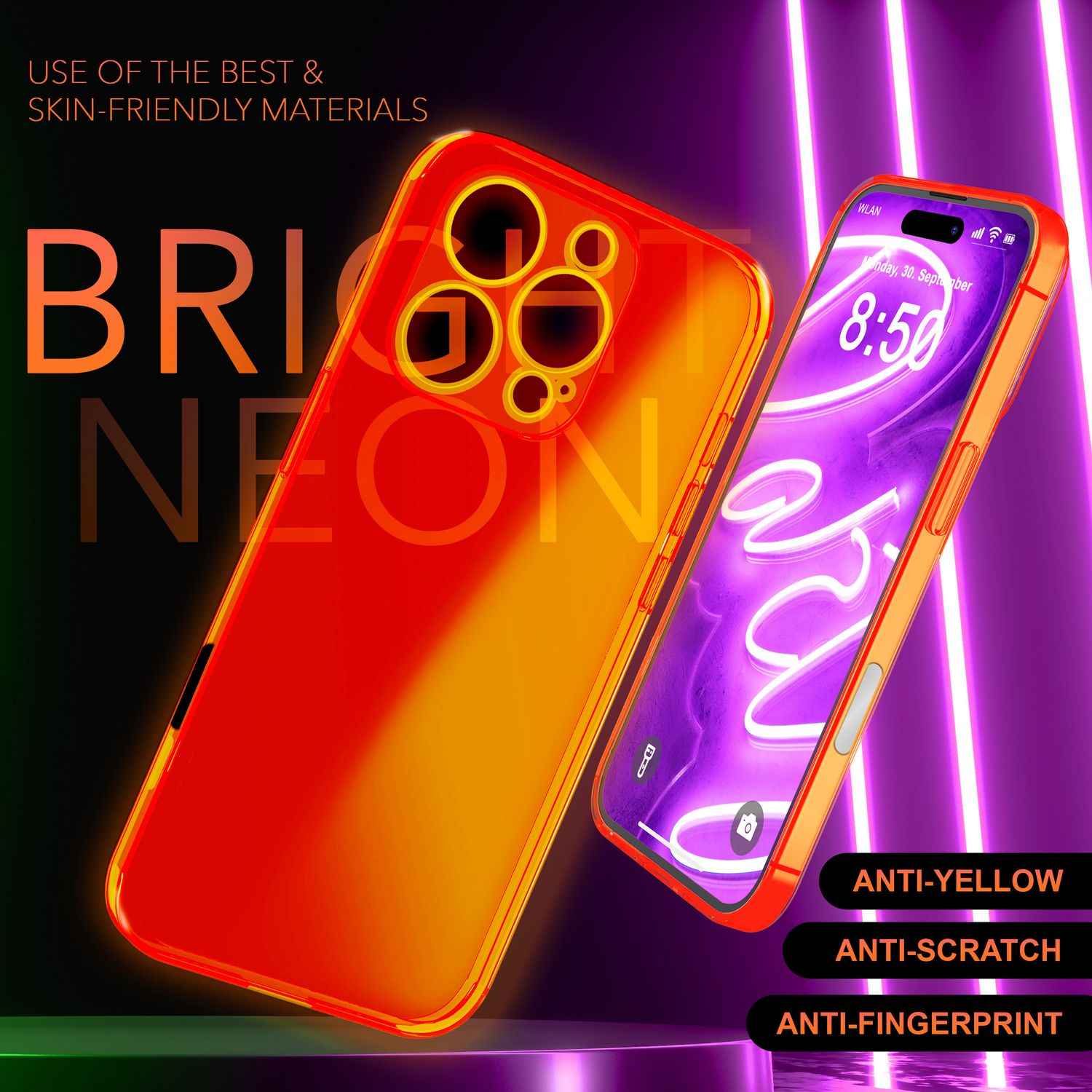 NALIA Klare Neon Hülle für iPhone 16 Pro Max, Durchsichtige Handyhülle in Bunt Leuchtender Farbe, Silikon Hülle
