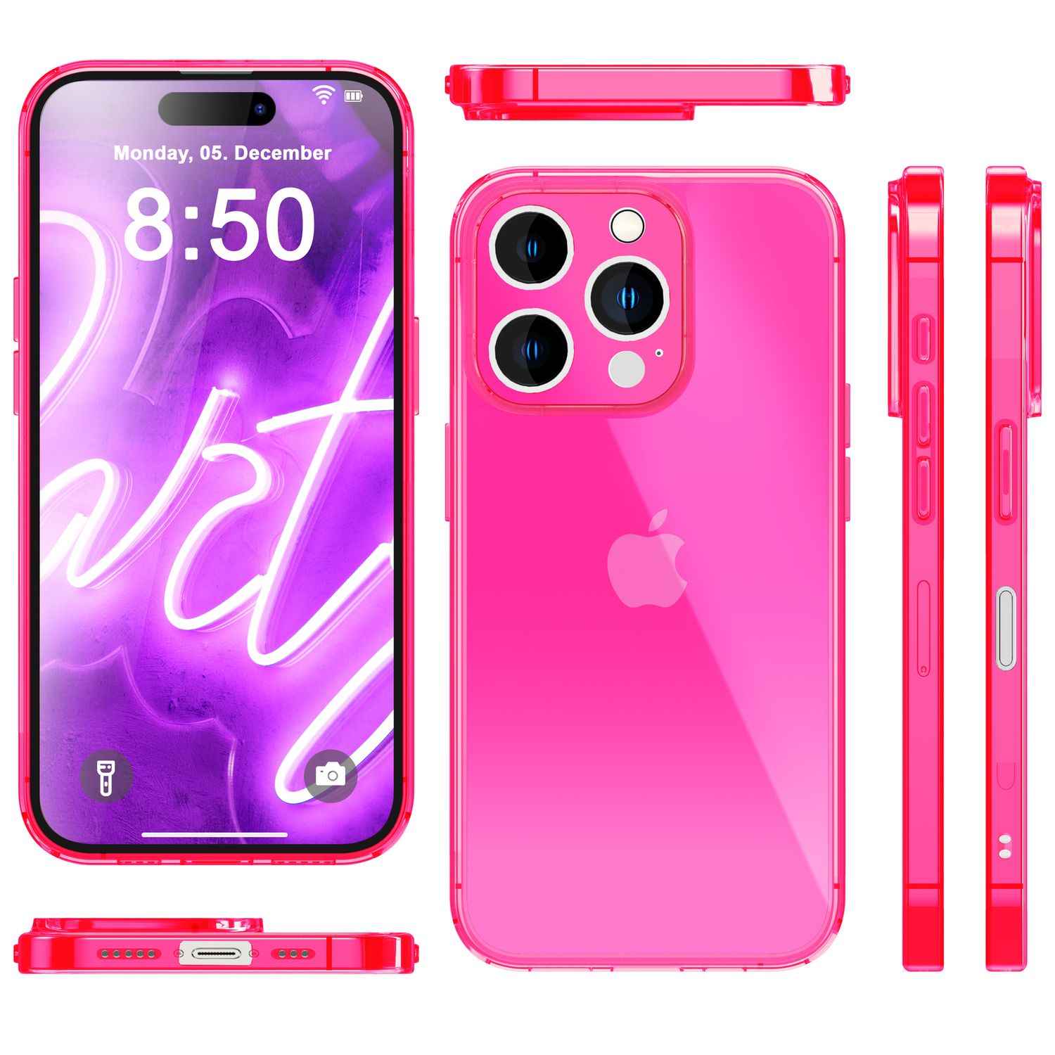 NALIA Klare Neon Hülle für iPhone 16 Pro Max, Durchsichtige Handyhülle in Bunt Leuchtender Farbe, Silikon Hülle