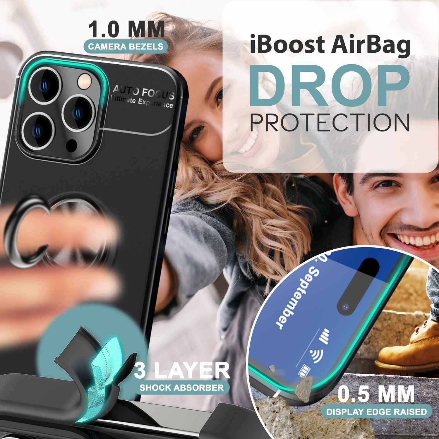 NALIA Schutzhülle mit Ring für iPhone 16 Pro Max, Matt-Schwarze Silikon Hülle mit 360° Finger-Halter für Stand