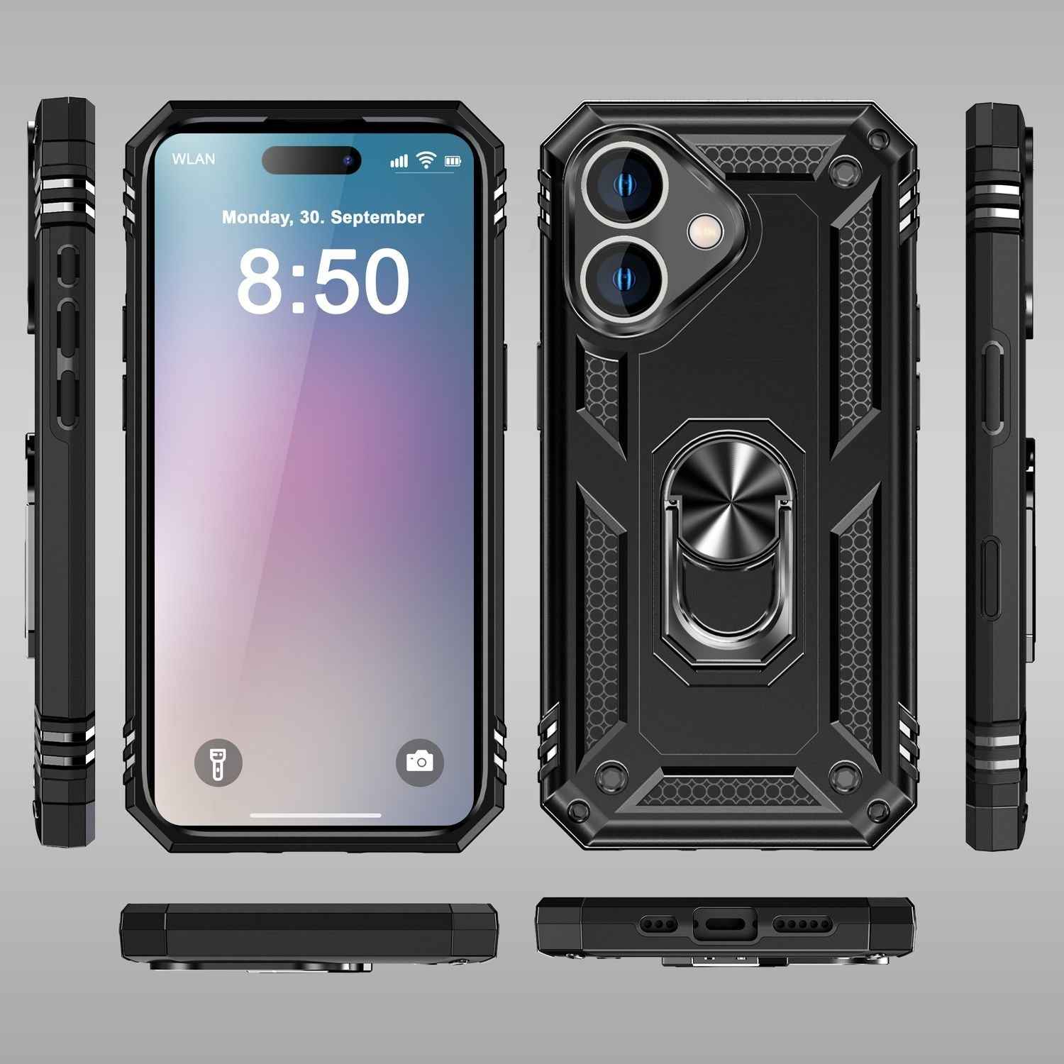 NALIA Military-Style Ringhülle für iPhone 16, Extrem Schutz Panzer Handyhülle, Hardcase Hülle mit 360° Ring