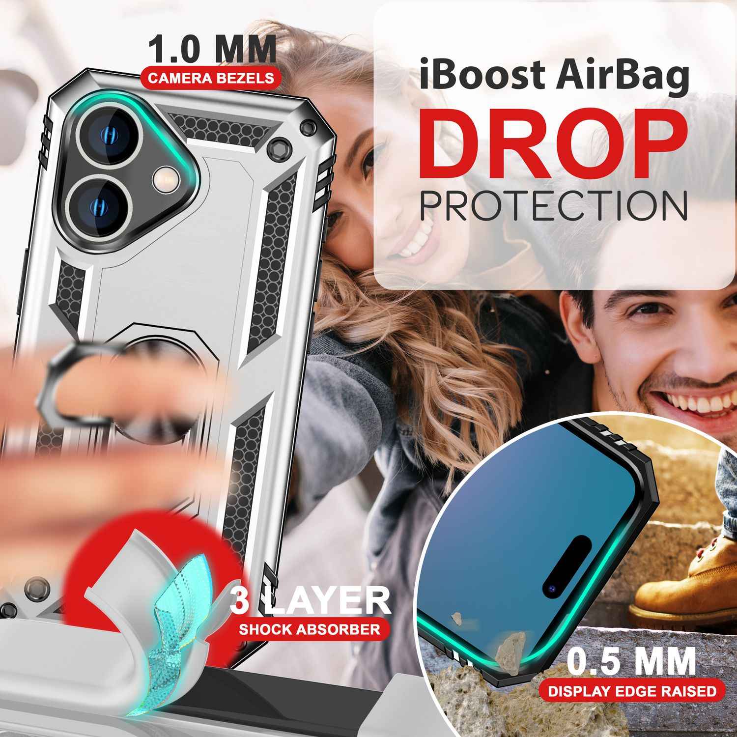 NALIA Military-Style Ringhülle für iPhone 16, Extrem Schutz Panzer Handyhülle, Hardcase Hülle mit 360° Ring