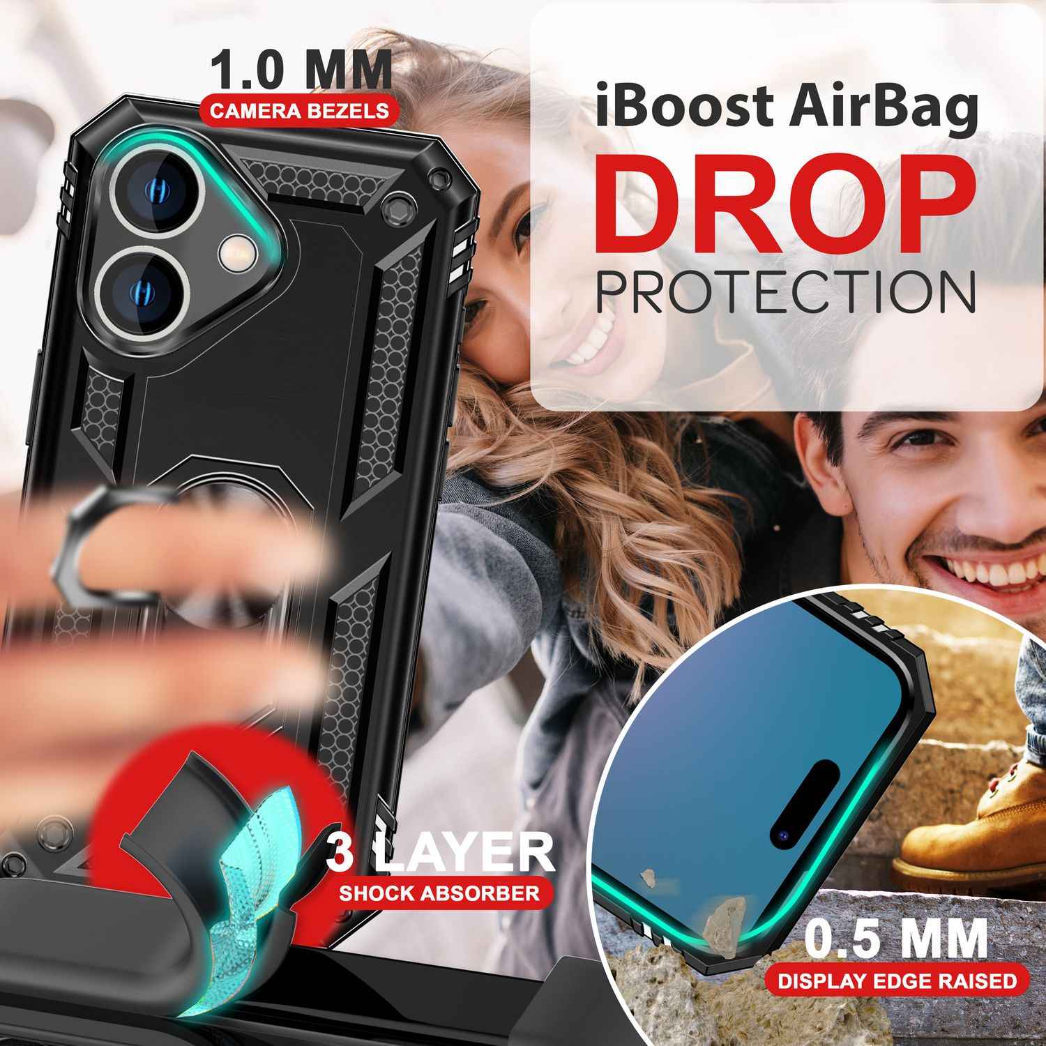 NALIA Military-Style Ringhülle für iPhone 16 Plus, Extrem Schutz Panzer Handyhülle, Hardcase Hülle mit 360° Ring
