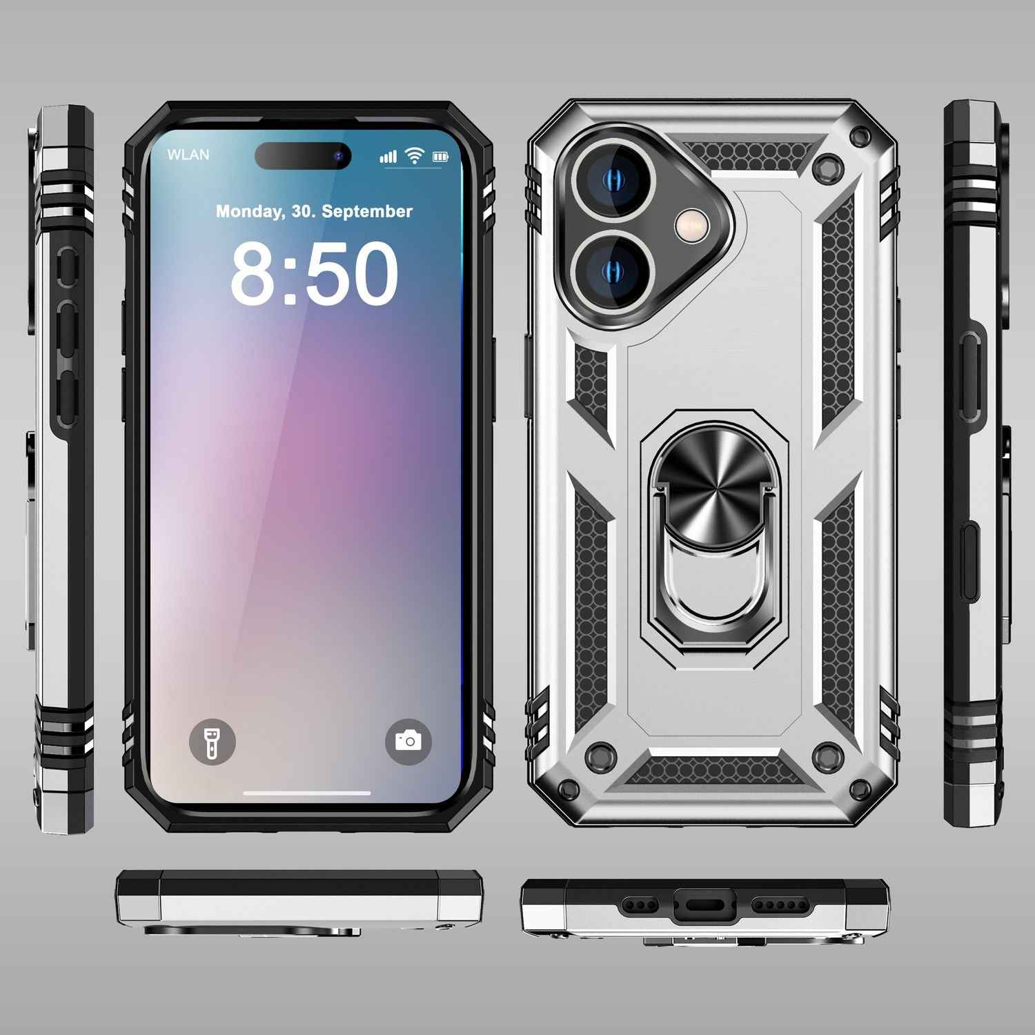 NALIA Military-Style Ringhülle für iPhone 16 Plus, Extrem Schutz Panzer Handyhülle, Hardcase Hülle mit 360° Ring