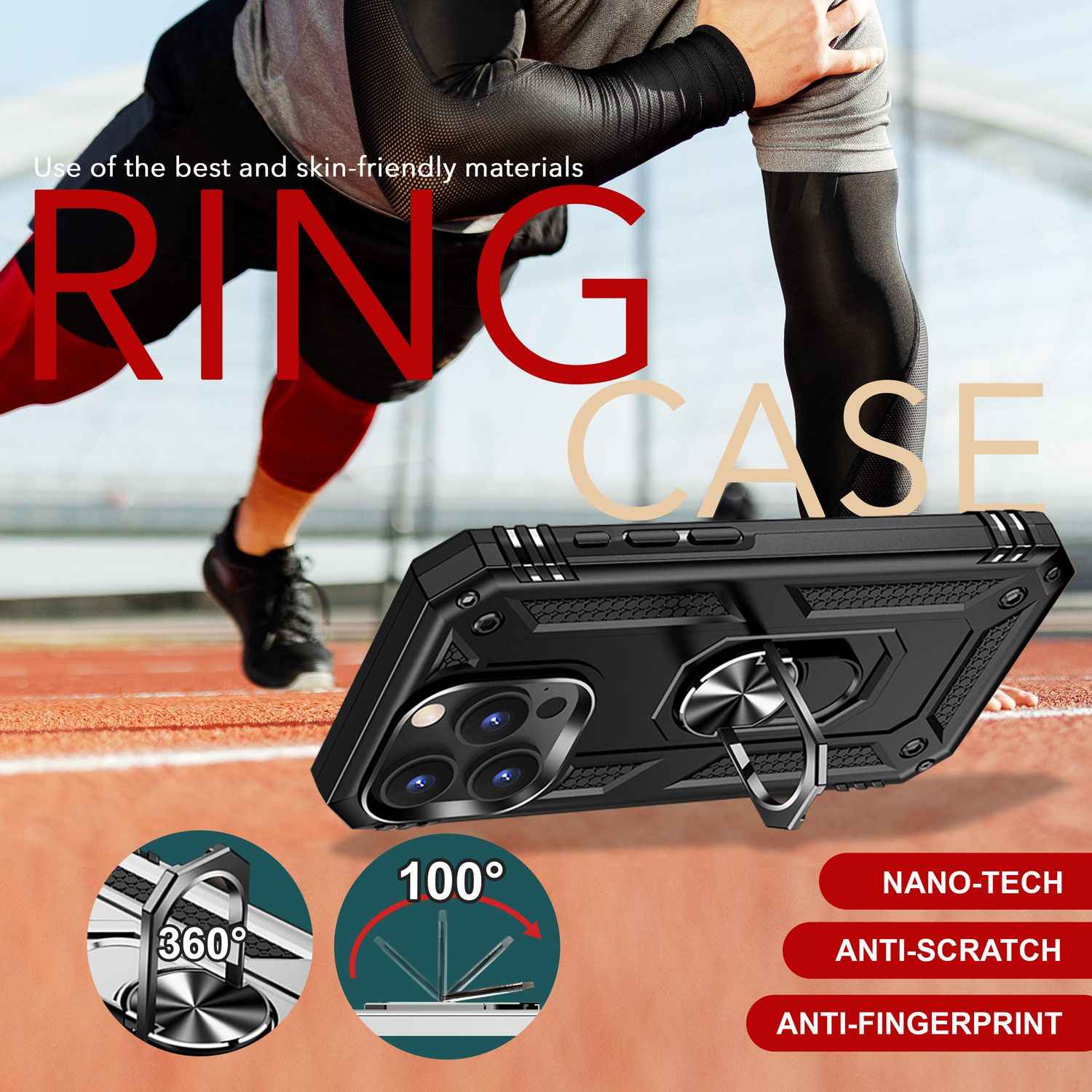 NALIA Military-Style Ringhülle für iPhone 16 Pro, Extrem Schutz Panzer Handyhülle, Hardcase Hülle mit 360° Ring