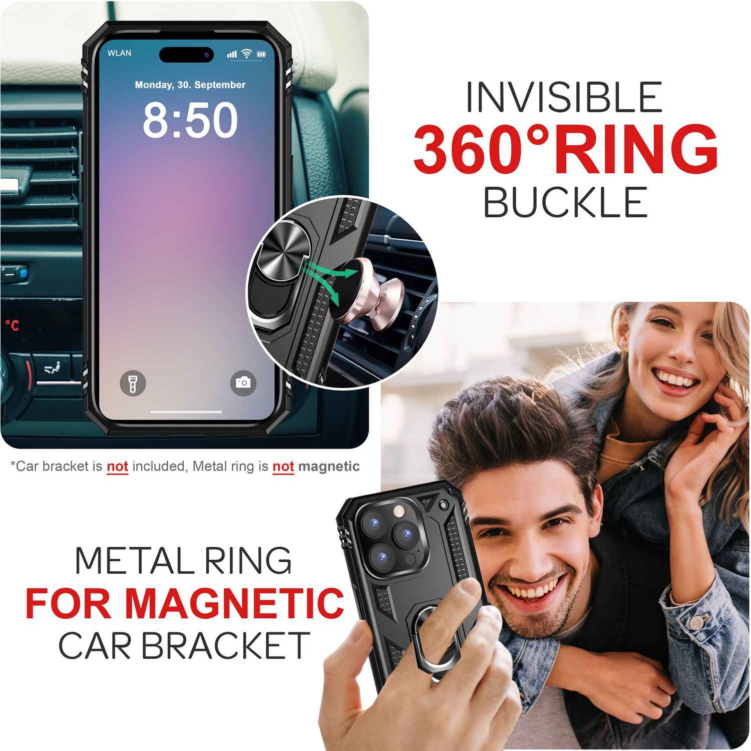 NALIA Military-Style Ringhülle für iPhone 16 Pro, Extrem Schutz Panzer Handyhülle, Hardcase Hülle mit 360° Ring