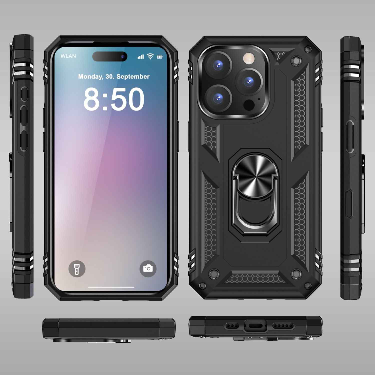 NALIA Military-Style Ringhülle für iPhone 16 Pro, Extrem Schutz Panzer Handyhülle, Hardcase Hülle mit 360° Ring