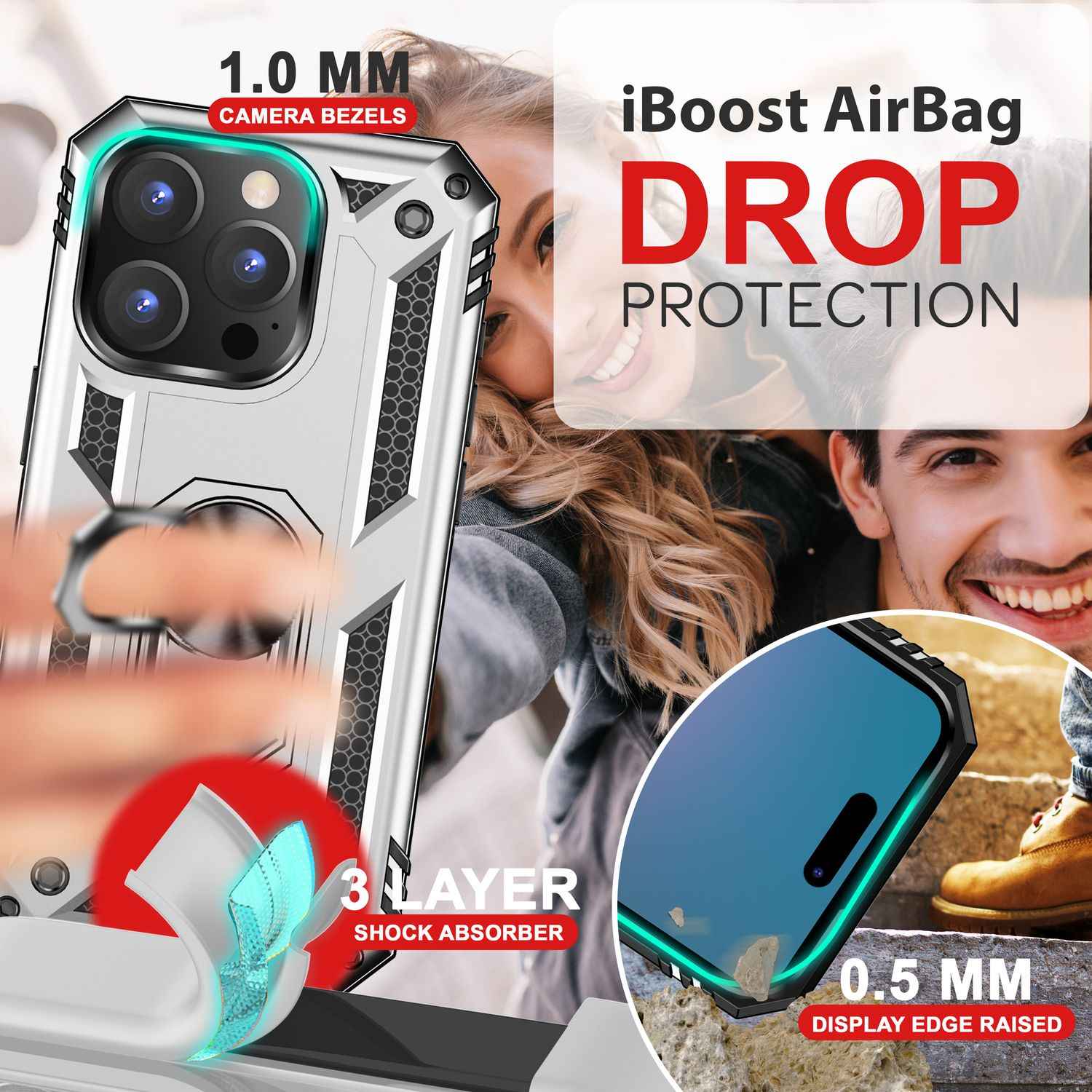 NALIA Military-Style Ringhülle für iPhone 16 Pro, Extrem Schutz Panzer Handyhülle, Hardcase Hülle mit 360° Ring