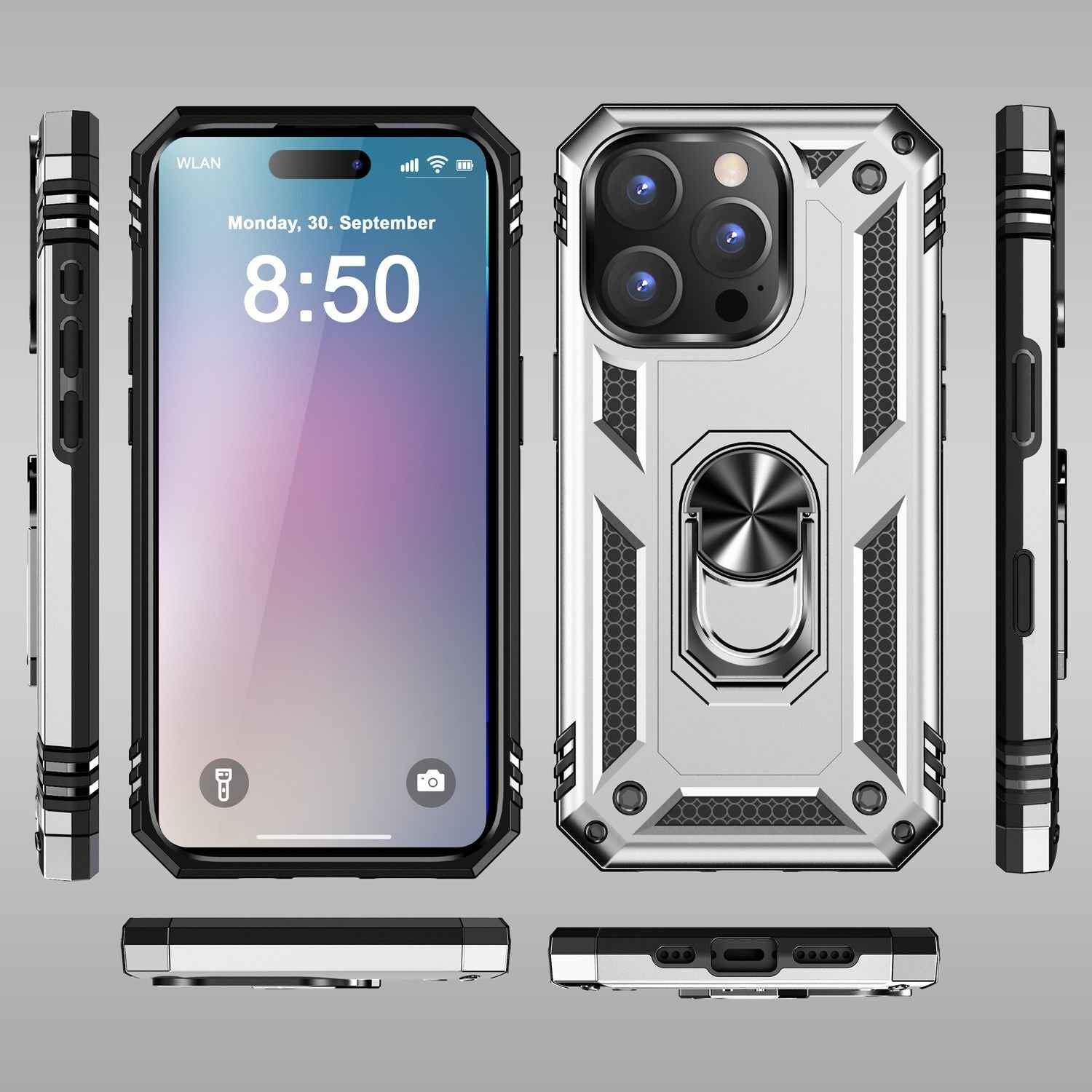 NALIA Military-Style Ringhülle für iPhone 16 Pro, Extrem Schutz Panzer Handyhülle, Hardcase Hülle mit 360° Ring